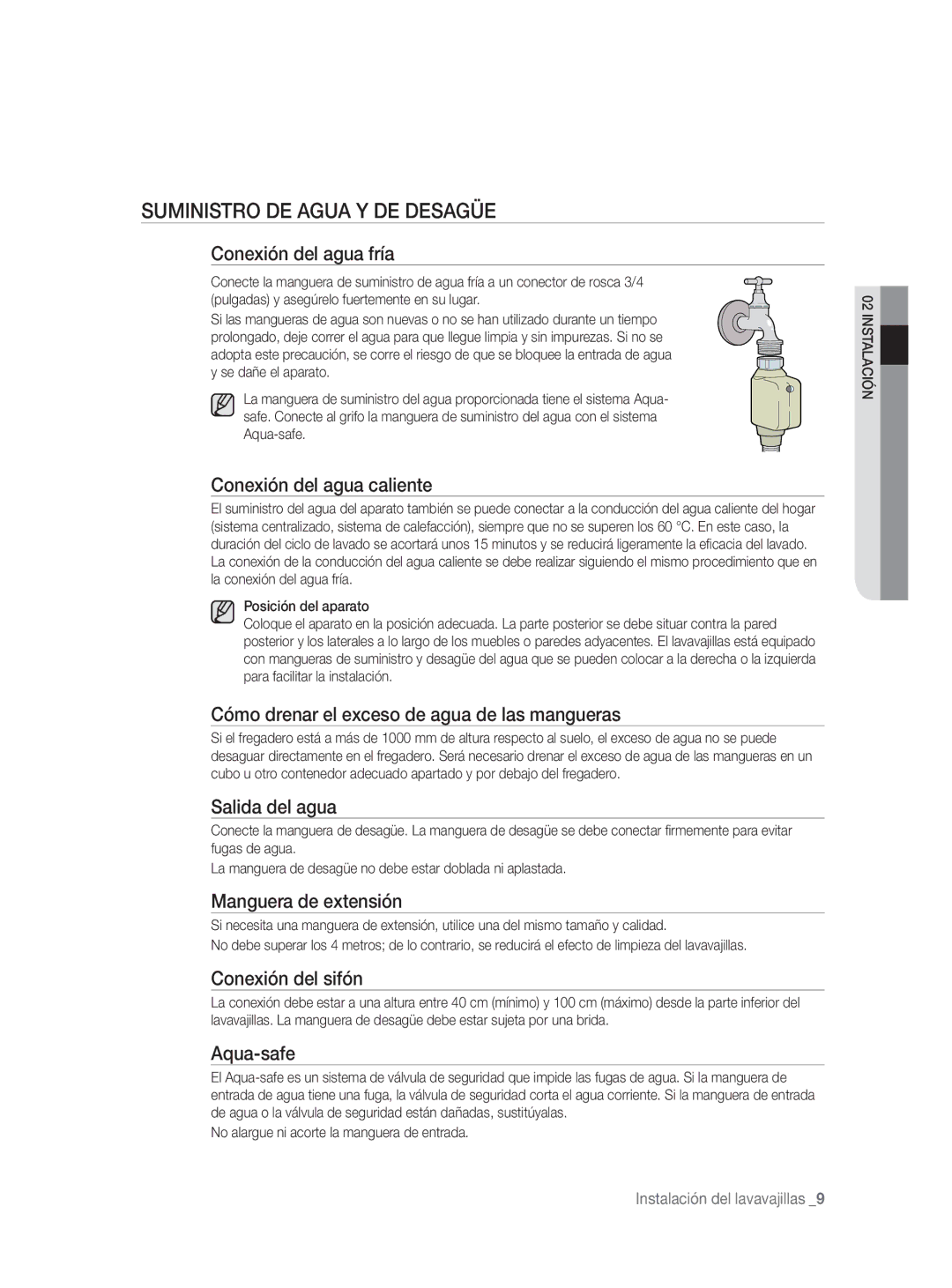 Samsung DW-FN320W/EUR, DW-FN320T/EUR manual Suministro DE Agua Y DE Desagüe 