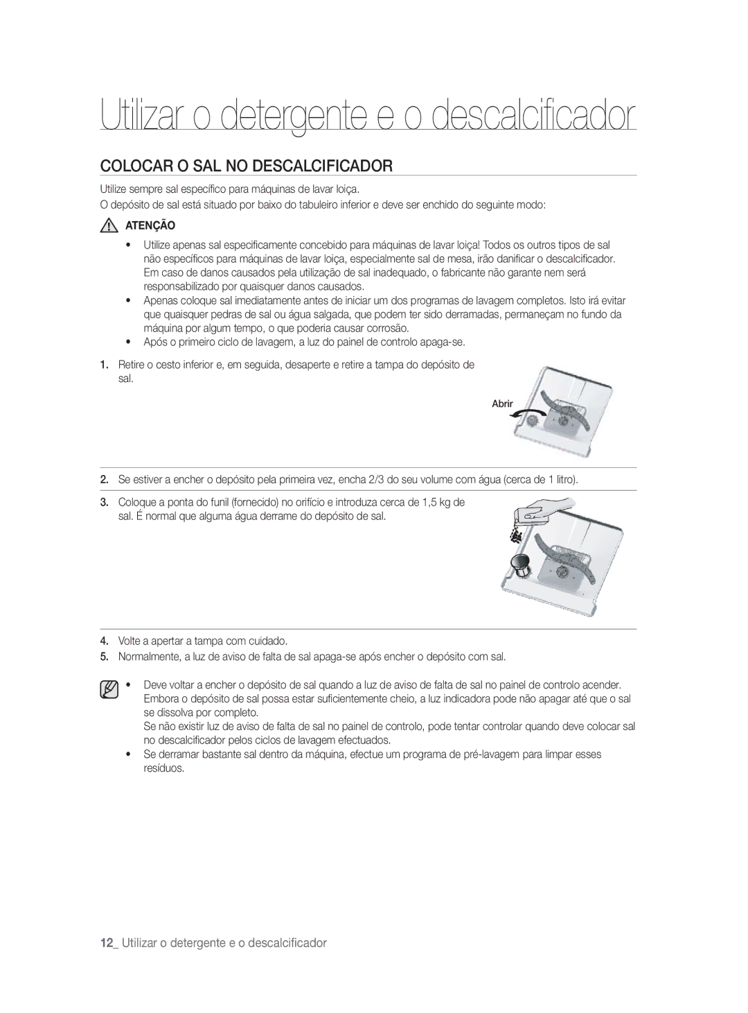 Samsung DW-FN320T/EUR, DW-FN320W/EUR manual Colocar O SAL no Descalcificador, Atenção 