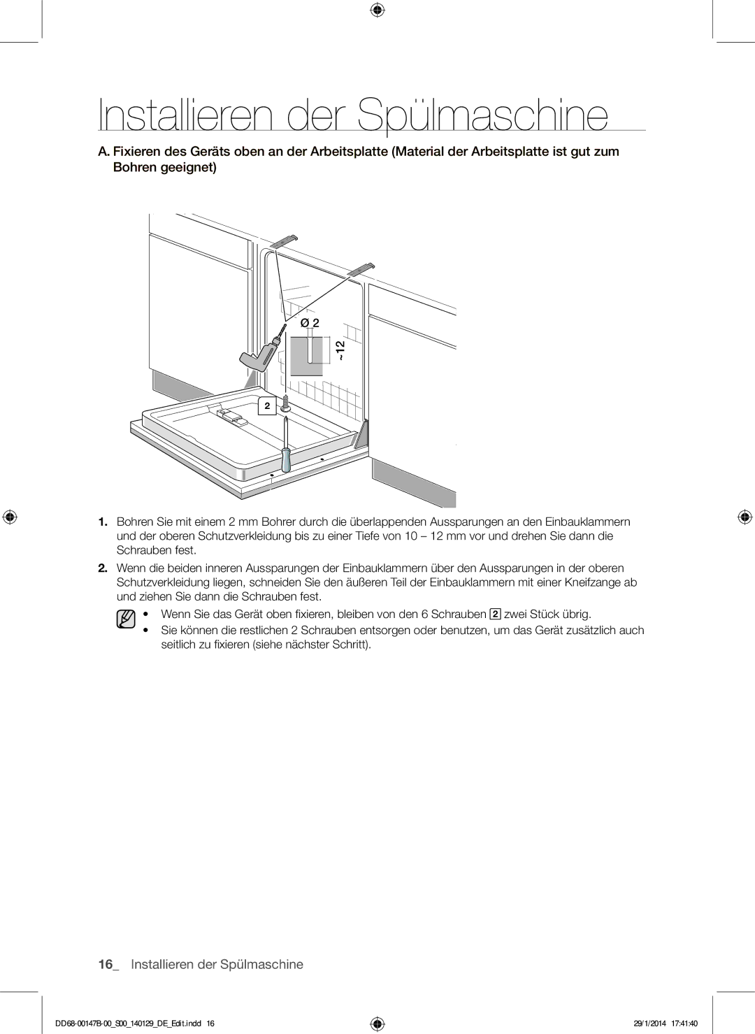 Samsung DW-UG970T/EG, DW-SG970T/XEG, DW-UG720T/EG, DW-SG720T/XEG, DW-UG620W/EG manual Installieren der Spülmaschine 