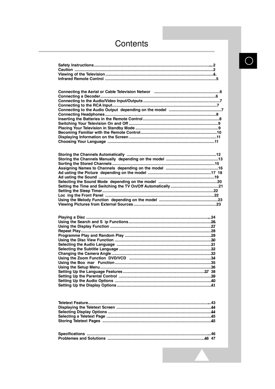 Samsung DS-21G5, DW21G5 manual Contents 