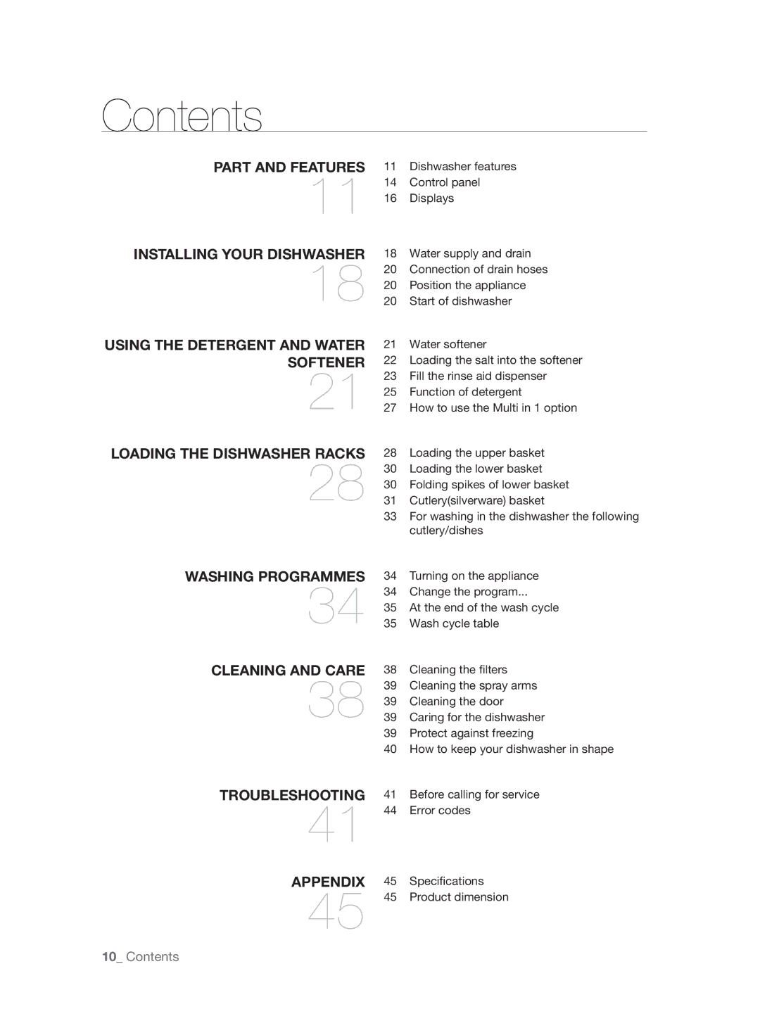 Samsung DW60H5050FS/TN, DW60H3010FW/TN manual Contents 