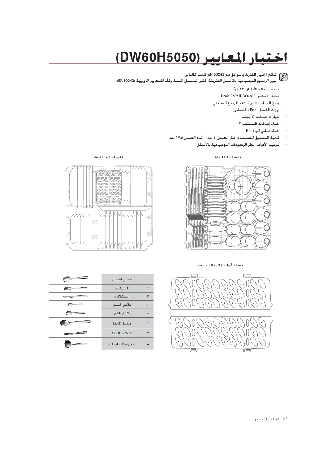 Samsung DW60H5050FS/TN, DW60H3010FW/TN manual DW60H5050 ﺮﻴﻳﺎﻌﳌا رﺎﺒﺘﺧا 