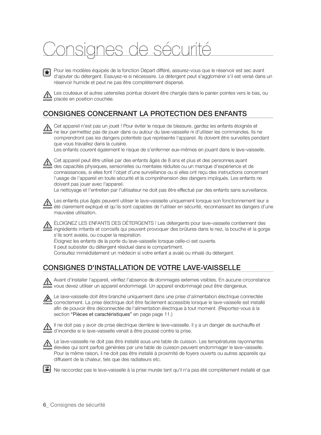 Samsung DW60H5050FS/TN Consignes Concernant LA Protection DES Enfants, Consignes Dinstallation DE Votre LAVE-VAISSELLE 