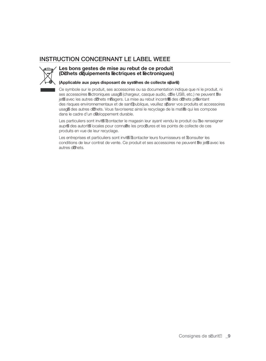 Samsung DW60H3010FW/TN, DW60H5050FS/TN manual Instruction Concernant LE Label Weee 