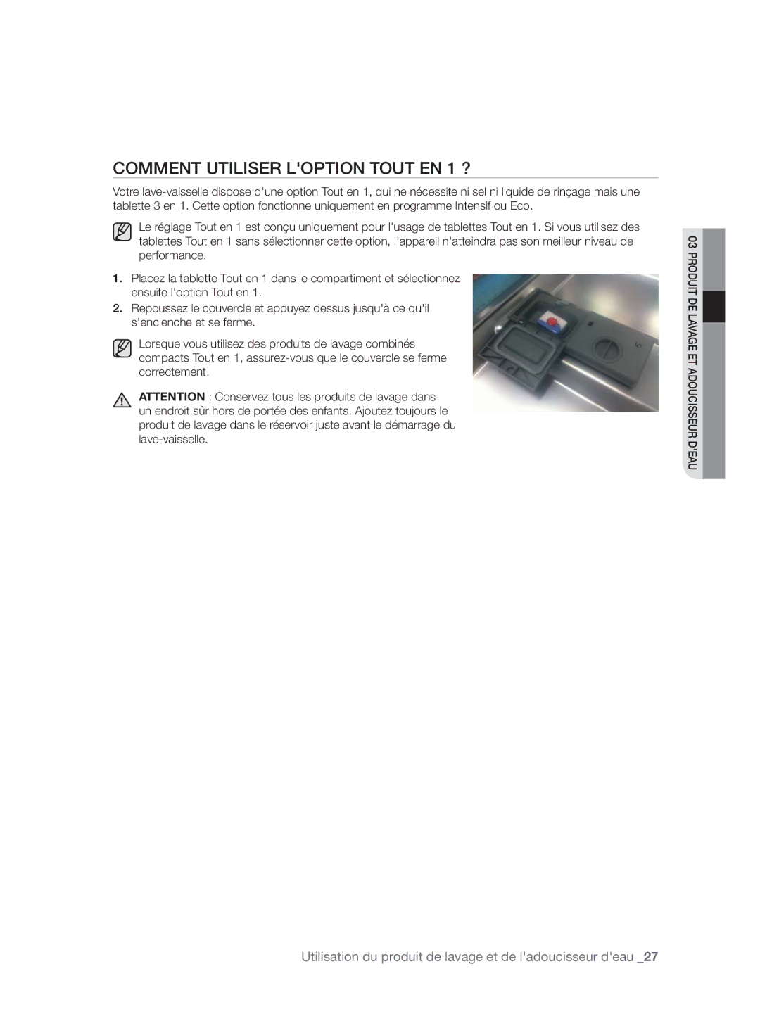 Samsung DW60H3010FW/TN, DW60H5050FS/TN manual Comment Utiliser Loption Tout EN 1 ? 