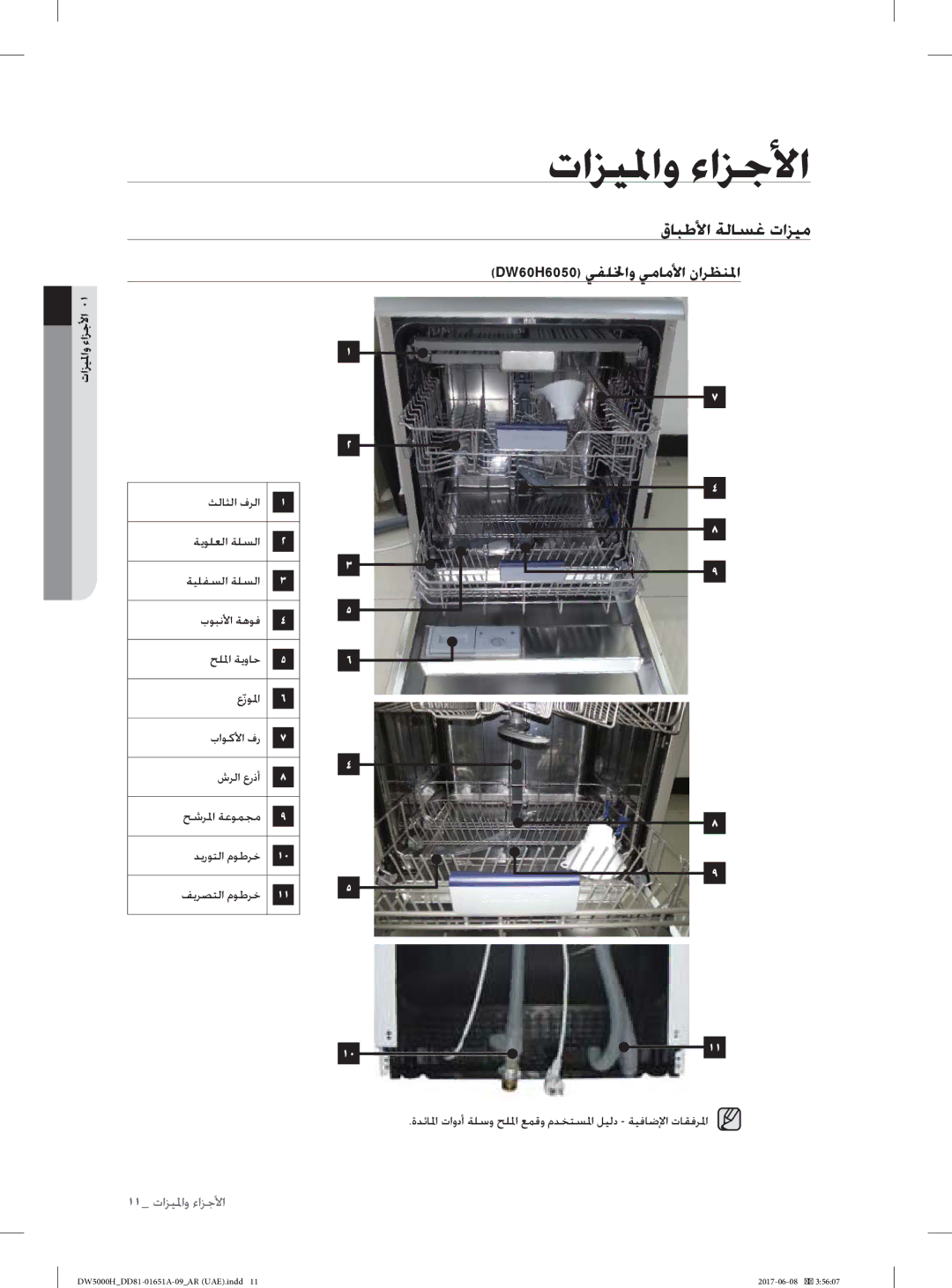 Samsung DW60H6050FS/TR, DW60H6050FW/TR, DW60H3010FV/TR تاﺰﻴﳌاو ءاﺰﺟﻷا, قﺎﺒﻃﻷا ﺔﻟﺎﺴﻏ تاﺰﻴﻣ, DW60H6050 ﻲﻔﻠﳋاو ﻲﻣﺎﻣﻷا ناﺮﻈﻨﳌا 