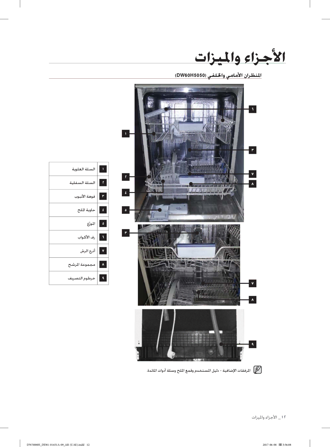 Samsung DW60H3010FV/TR, DW60H6050FW/TR, DW60H6050FS/TR, DW60H3010FW/TR, DW60H5050FW/TR manual DW60H5050 ﻲﻔﻠﳋاو ﻲﻣﺎﻣﻷا ناﺮﻈﻨﳌا 