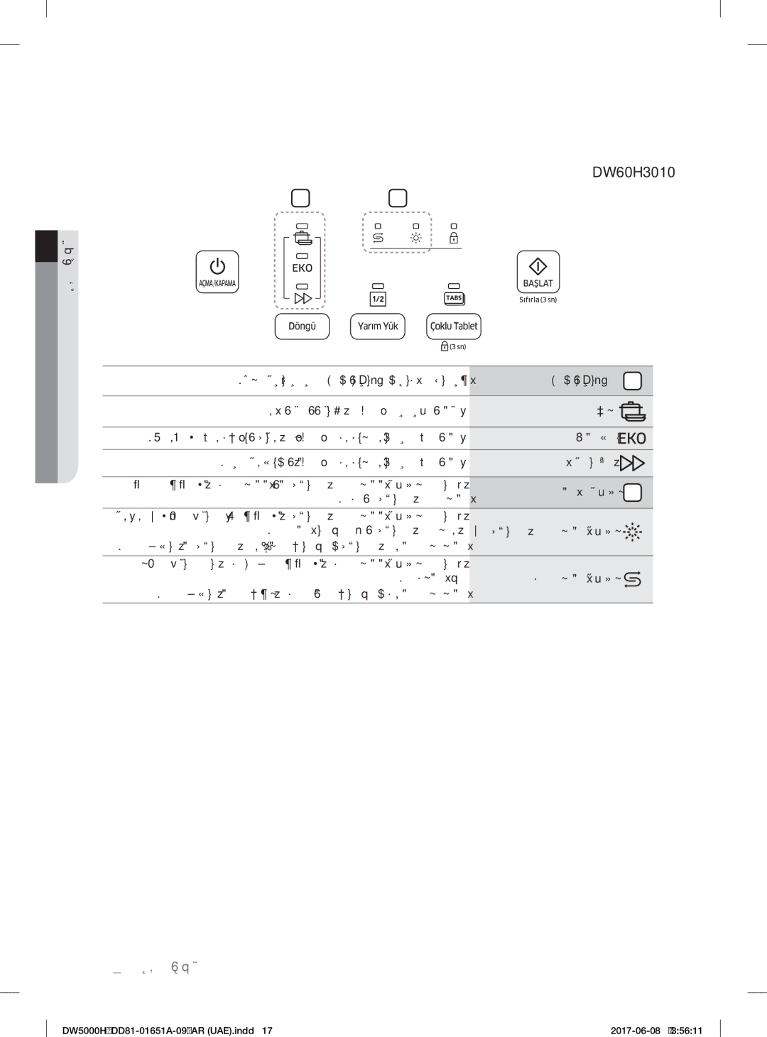 Samsung DW60H6050FS/TR manual ﺞﻣاﺮﺒﻟا ﺪﺣأ ﺪﻳﺪ ﲢ ﻢﺘﻳ ، ةروﺪﻟا Döngü رﺰﻟا ﻰﻠﻋ ﻂﻐﻀﻟا ﺪﻨﻋ, ﺢﻠ ﳌا وأ ﻒﻄﺸﻟا ﺔﻓﺎﺿإ ءﻞﻣ ةدﺎﻋإ 