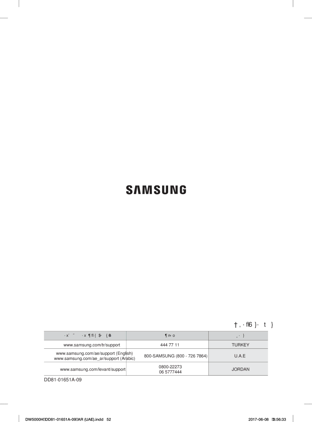 Samsung DW60H6050FW/TR, DW60H6050FS/TR, DW60H3010FV/TR, DW60H3010FW/TR, DW60H5050FW/TR تﺎﻘﻴﻠﻌﺘﻟا وأ ﺔﻠﺌﺳﻸﻟ, DD81-01651A-09 