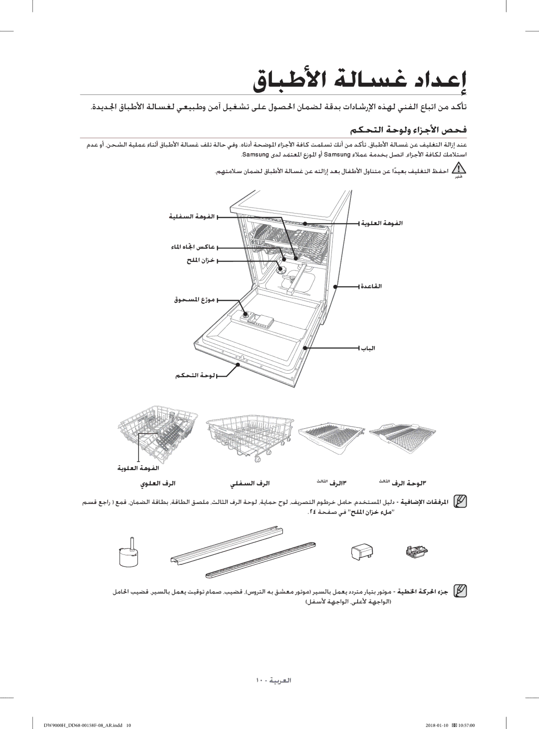 Samsung DW60H9950FS/TR, DW60H9950FW/TR manual قﺎﺒﻃﻷا ﺔﻟﺎﺴﻏ داﺪﻋإ, ﻢﻜﺤﺘﻟا ﺔﺣﻮﻟو ءاﺰﺟﻷا ﺺﺤﻓ 