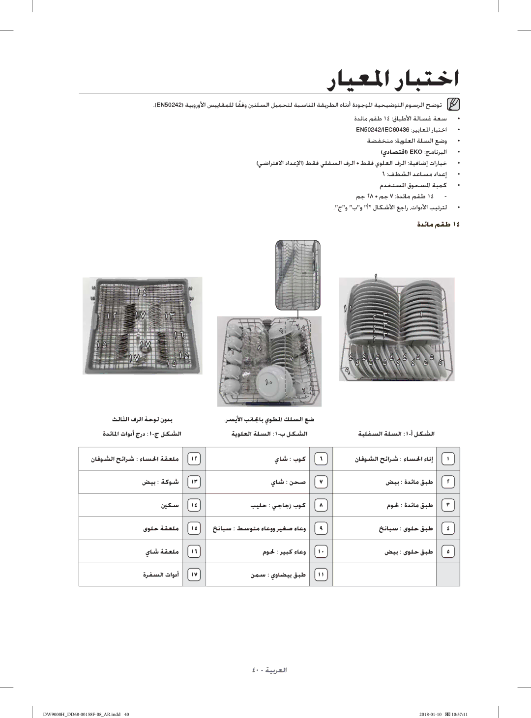 Samsung DW60H9950FS/TR, DW60H9950FW/TR manual رﺎﻴﻌﳌا رﺎﺒﺘﺧا, يدﺎﺼﺘﻗا Eko ﺞﻣﺎﻧﺮﺒﻟا, ﺚﻟﺎﺜﻟا فﺮﻟا ﺔﺣﻮﻟ نوﺪﺑ 