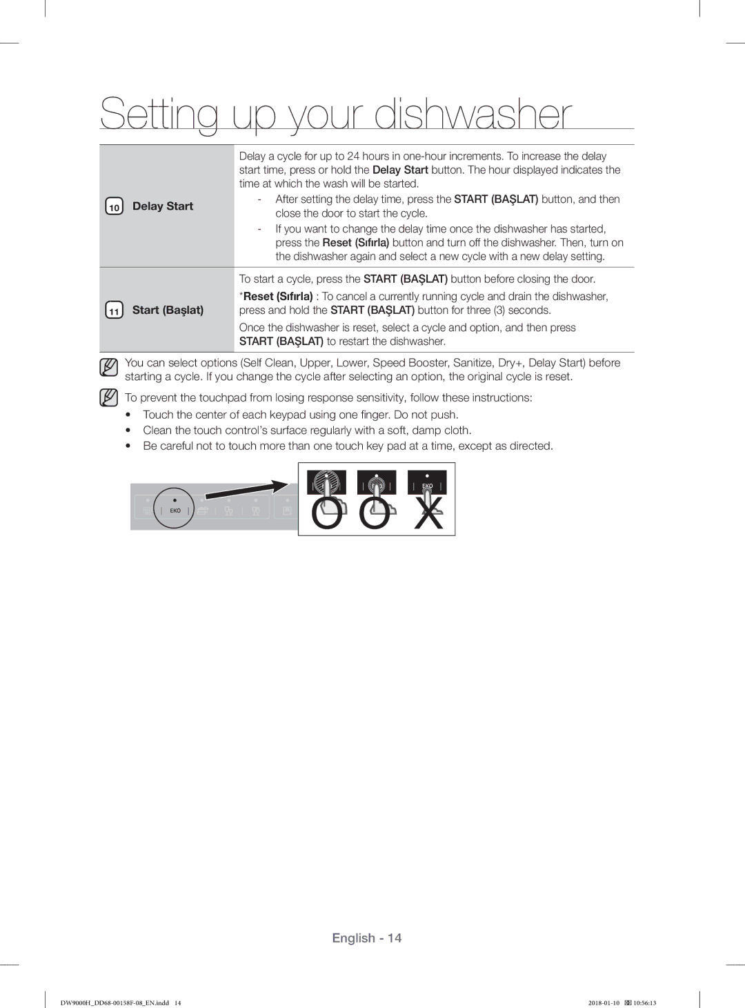 Samsung DW60H9950FS/TR, DW60H9950FW/TR manual Delay Start, Close the door to start the cycle 