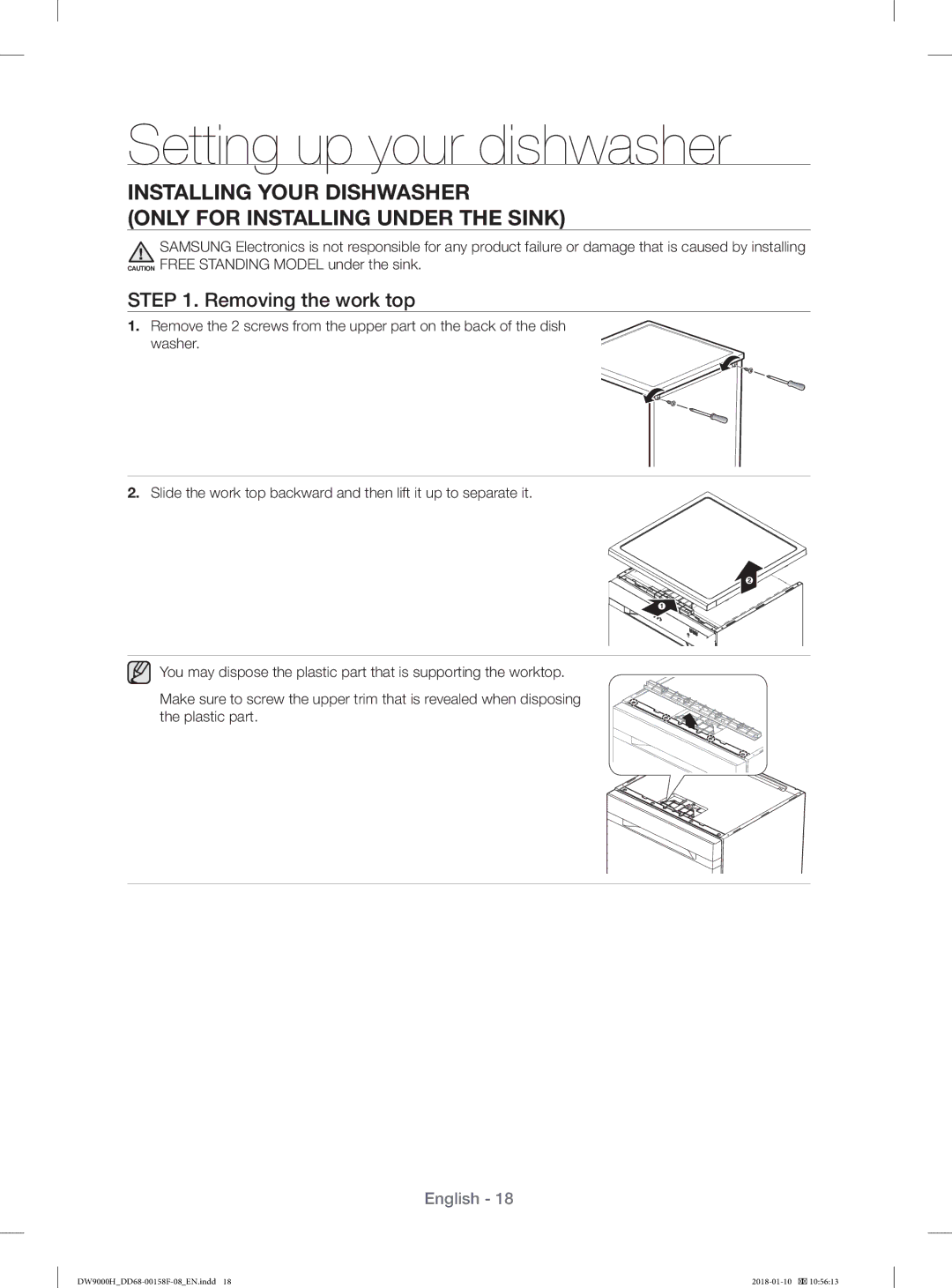 Samsung DW60H9950FS/TR, DW60H9950FW/TR manual Removing the work top 