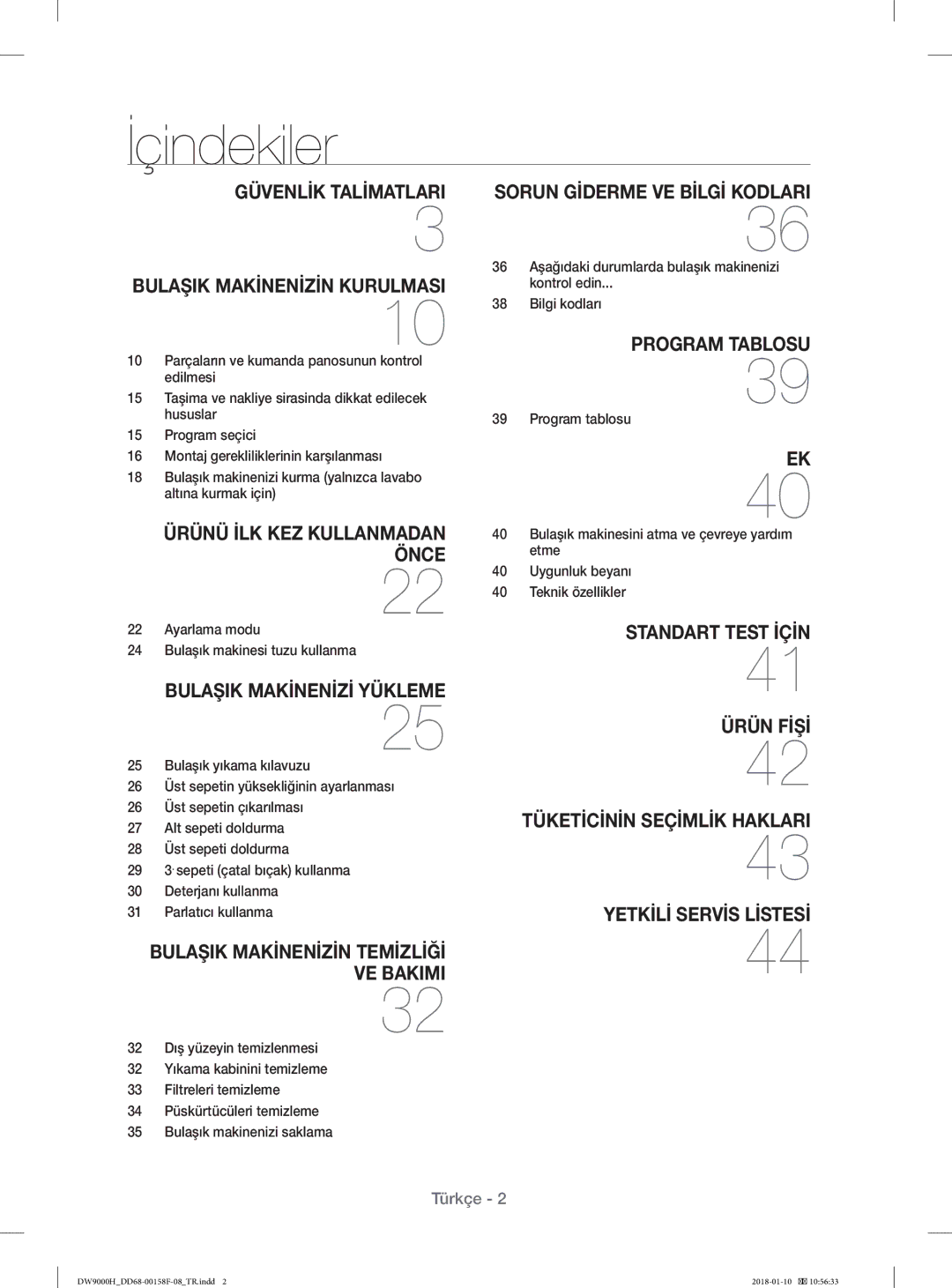 Samsung DW60H9950FS/TR, DW60H9950FW/TR manual İçindekiler, Ayarlama modu Bulaşık makinesi tuzu kullanma 