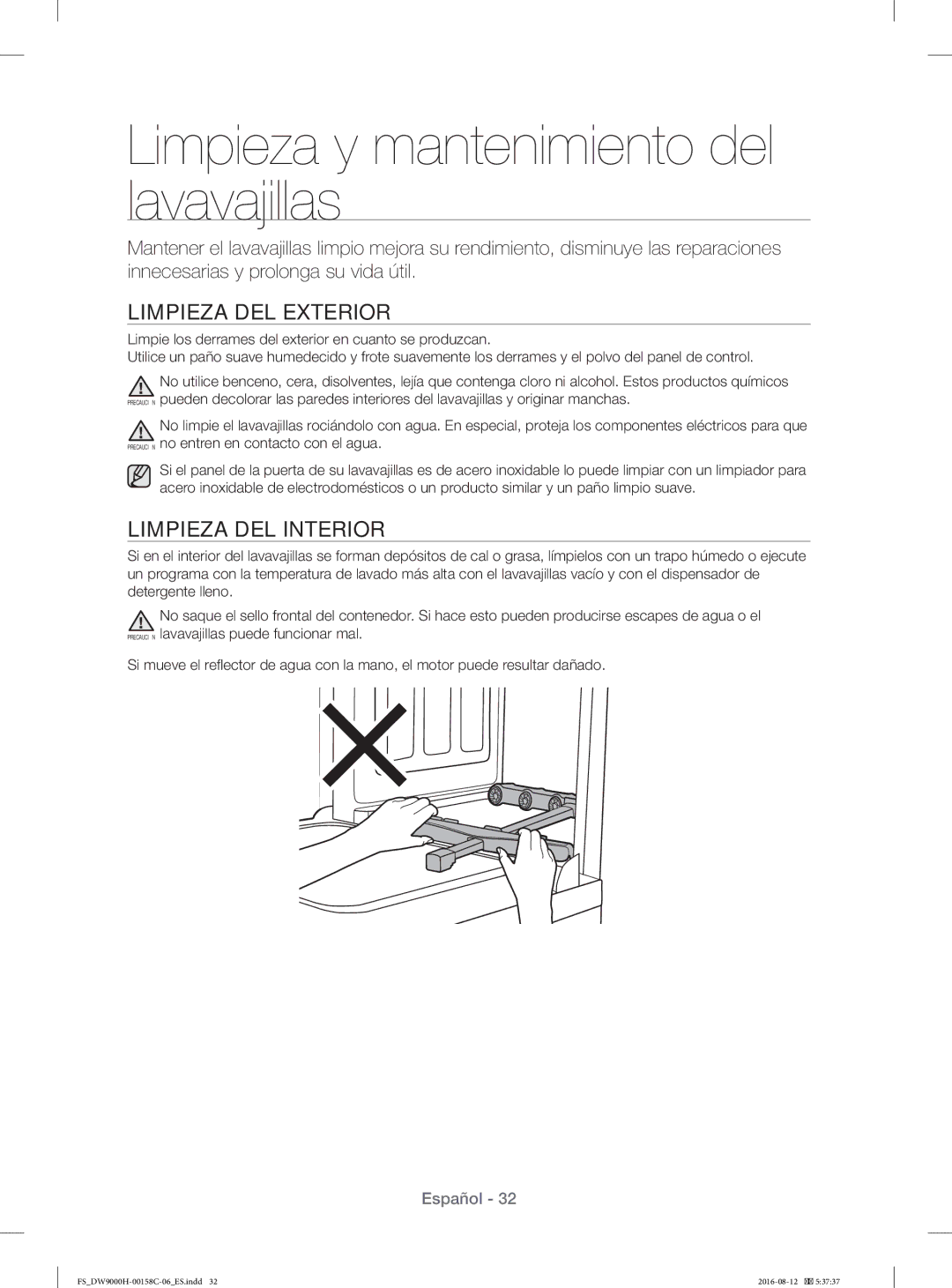 Samsung DW60H9970FS/EF manual Limpieza y mantenimiento del lavavajillas, Limpieza DEL Exterior, Limpieza DEL Interior 