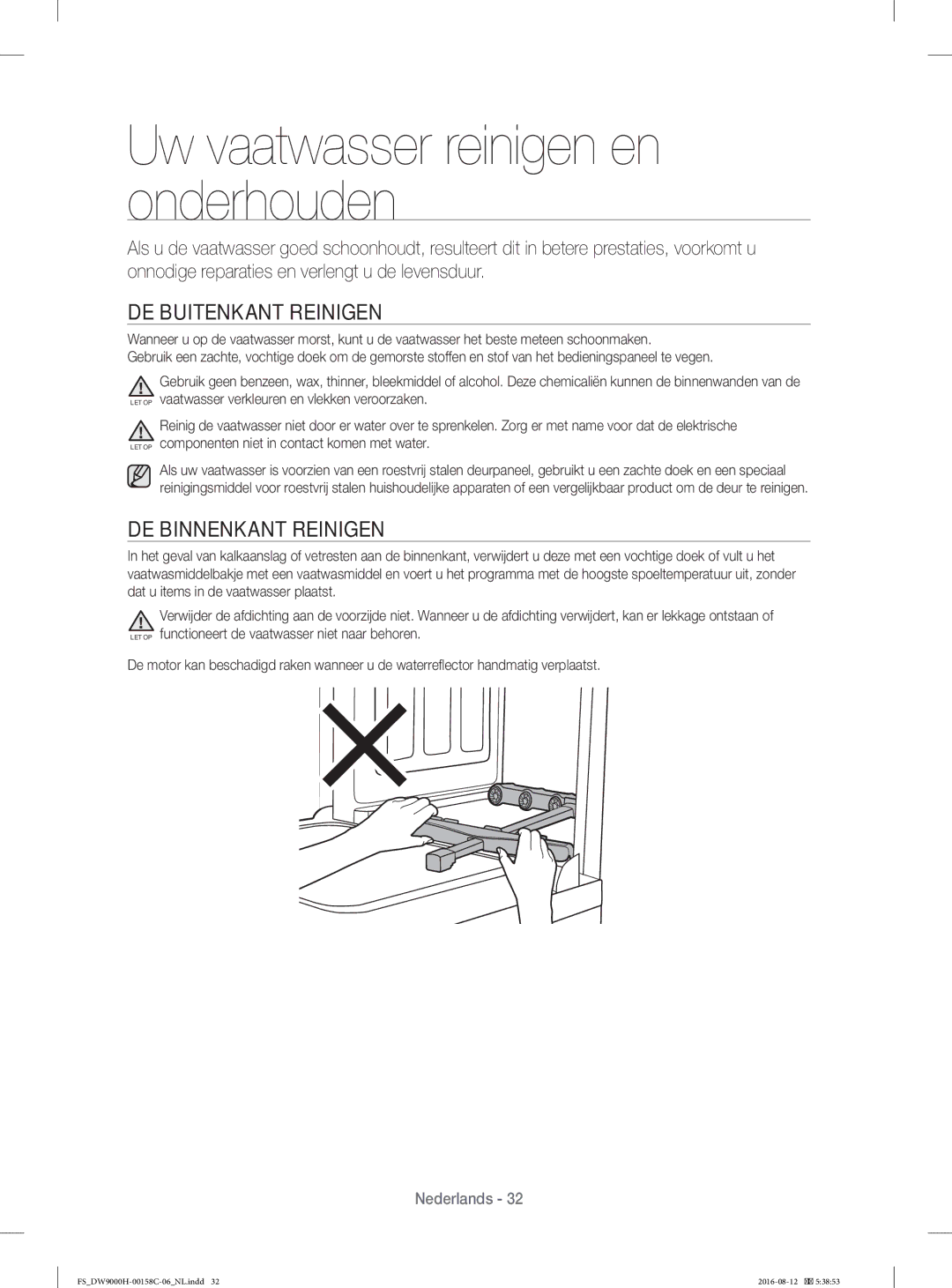 Samsung DW60H9970FS/EF manual DE Buitenkant Reinigen, DE Binnenkant Reinigen 