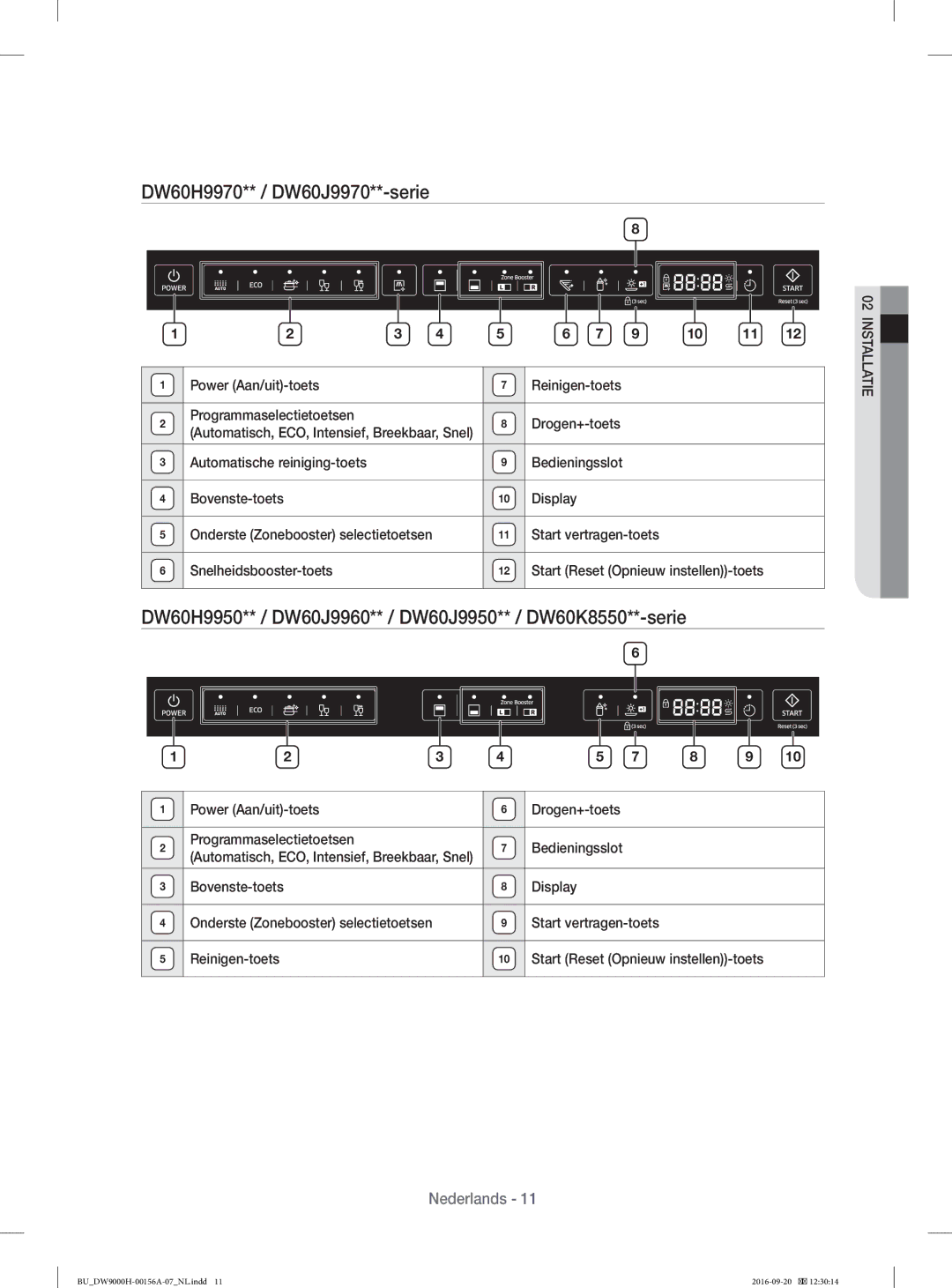 Samsung DW60H9970US/EE manual DW60H9970** / DW60J9970**-serie, DW60H9950** / DW60J9960** / DW60J9950** / DW60K8550**-serie 