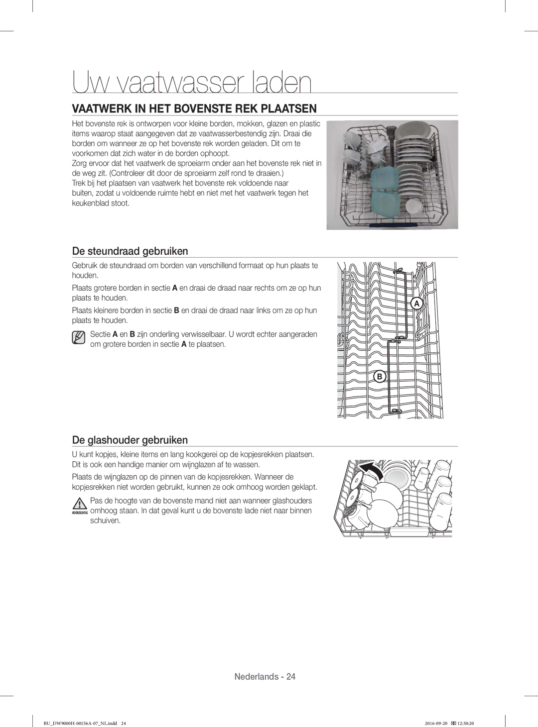 Samsung DW60H9970US/EF Vaatwerk in HET Bovenste REK Plaatsen, De steundraad gebruiken, De glashouder gebruiken, Schuiven 