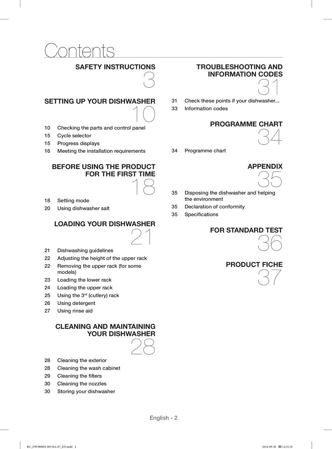 Samsung DW60J9970BB/EG, DW60H9970US/EF, DW60J9950SS/EF, DW60HDK70US/EF, DW60H9970US/EO, DW60H9970US/EE manual Contents 