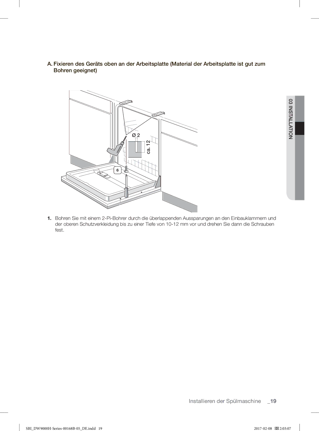 Samsung DW60J9970BB/EG, DW60J9950SS/EF manual Installation 