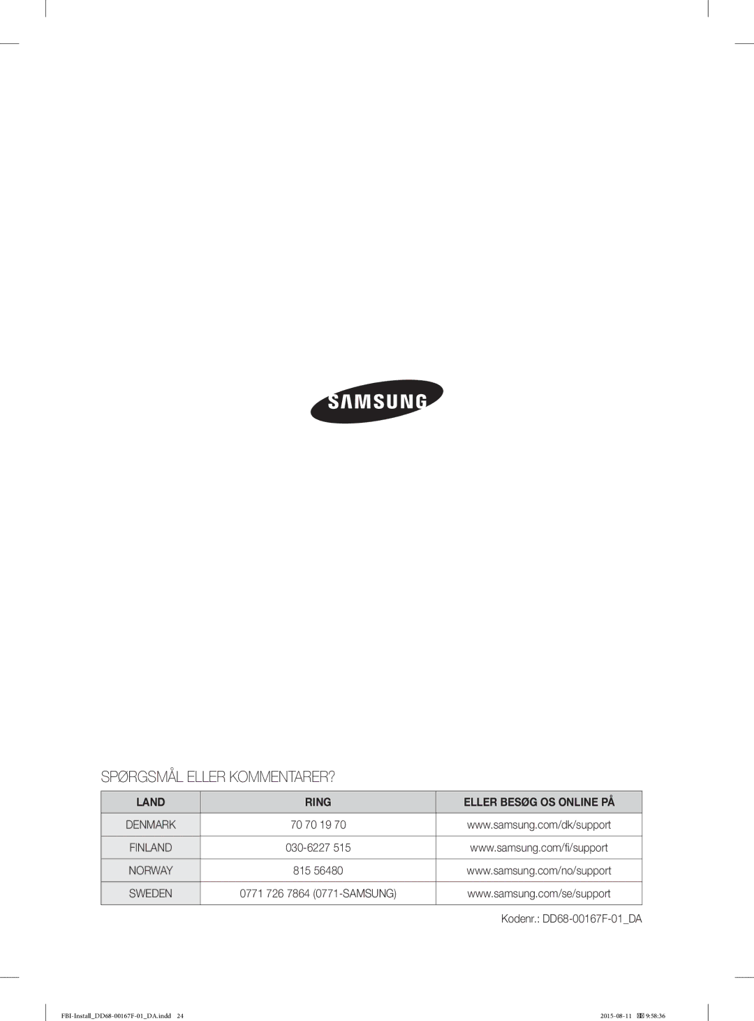 Samsung DW60J9970BB/EE manual Spørgsmål Eller KOMMENTARER? 