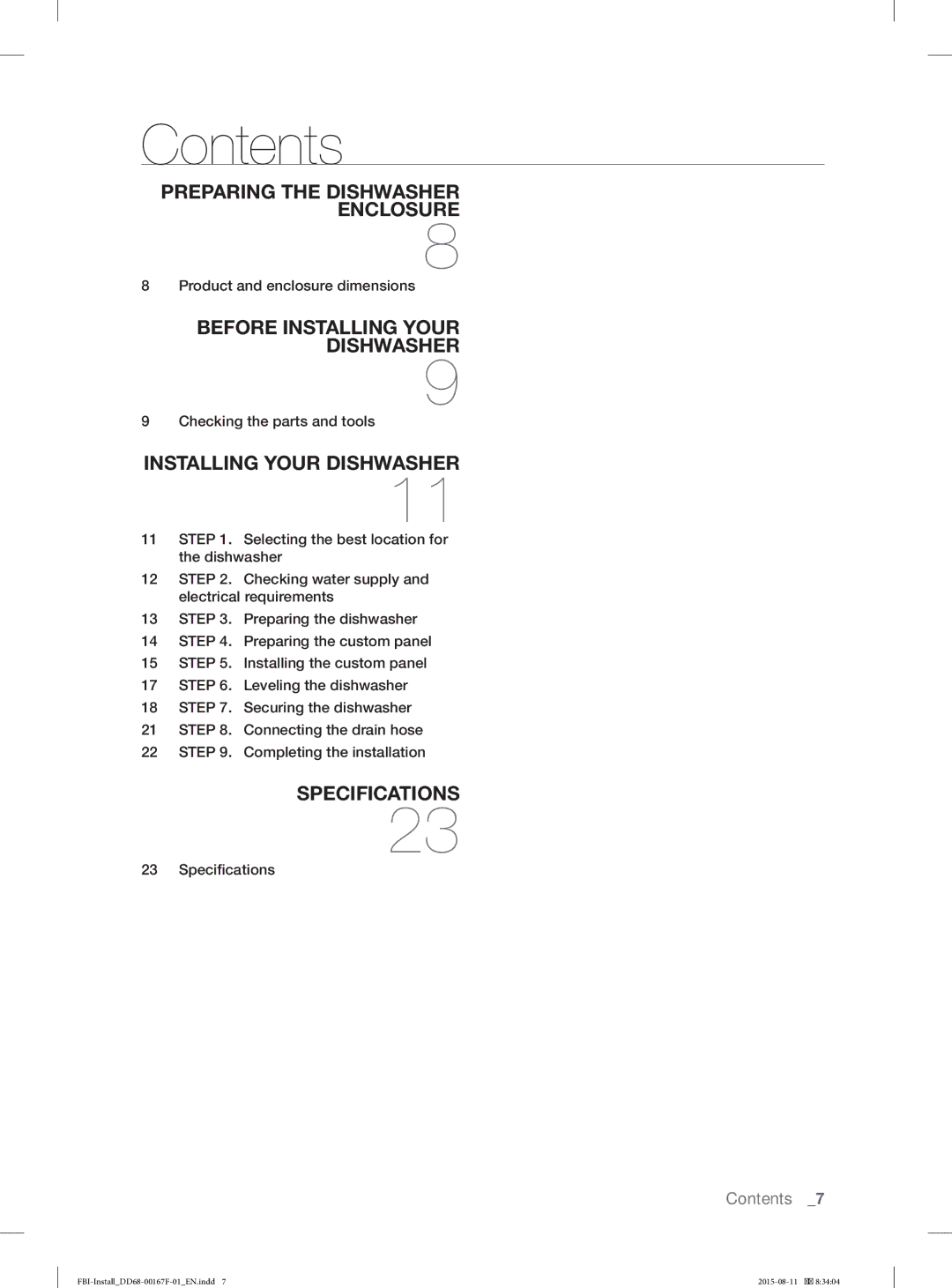 Samsung DW60J9970BB/EE manual Contents 