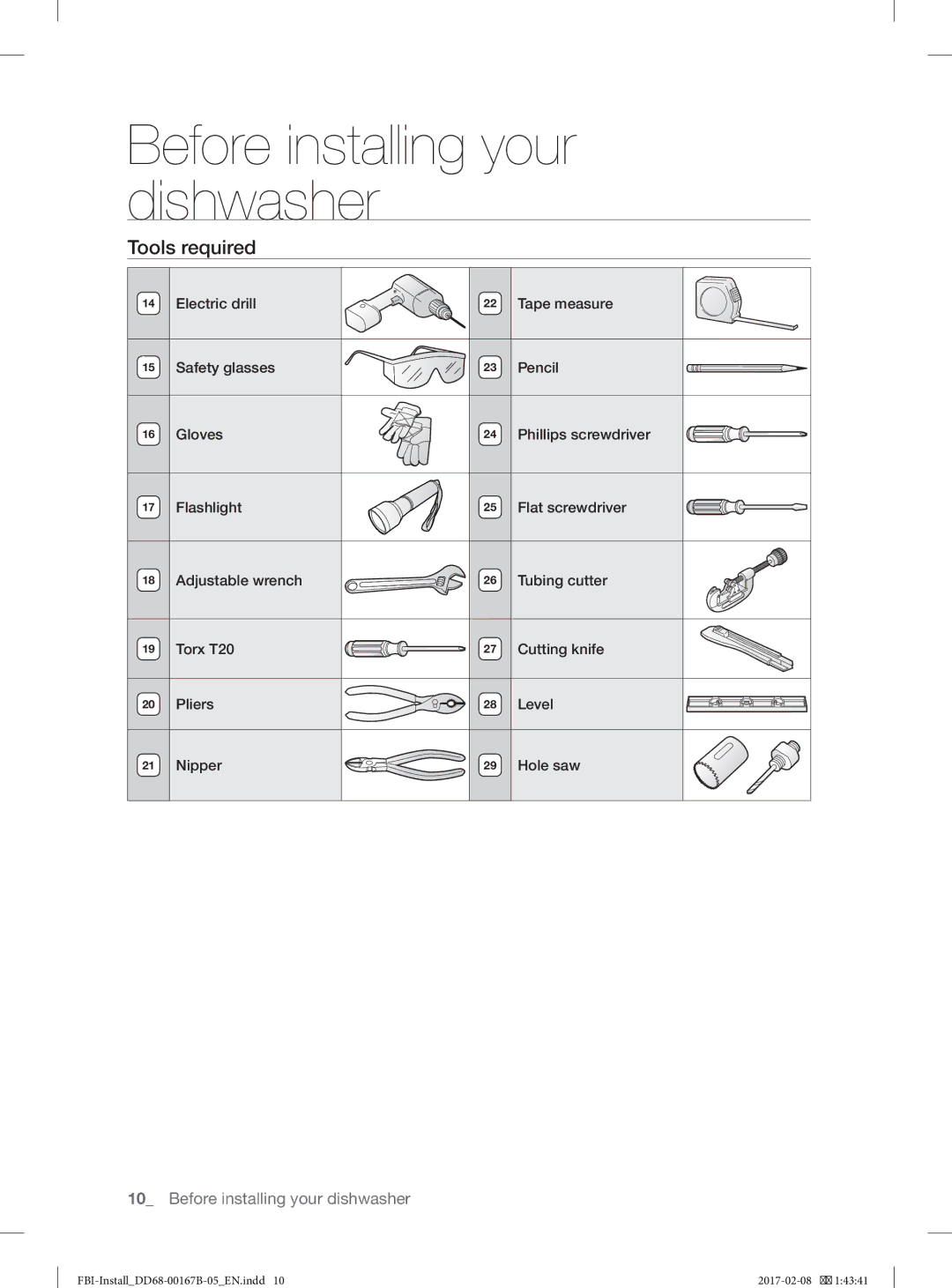 Samsung DW60J9970BB/EG manual Tools required 