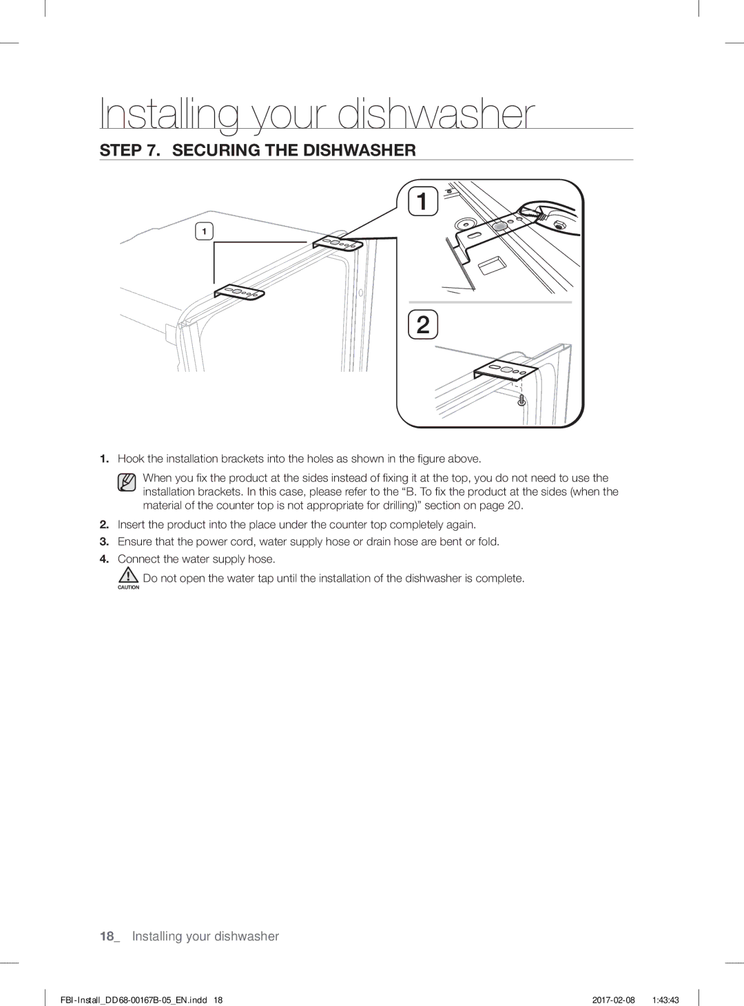 Samsung DW60J9970BB/EG manual Securing the Dishwasher 