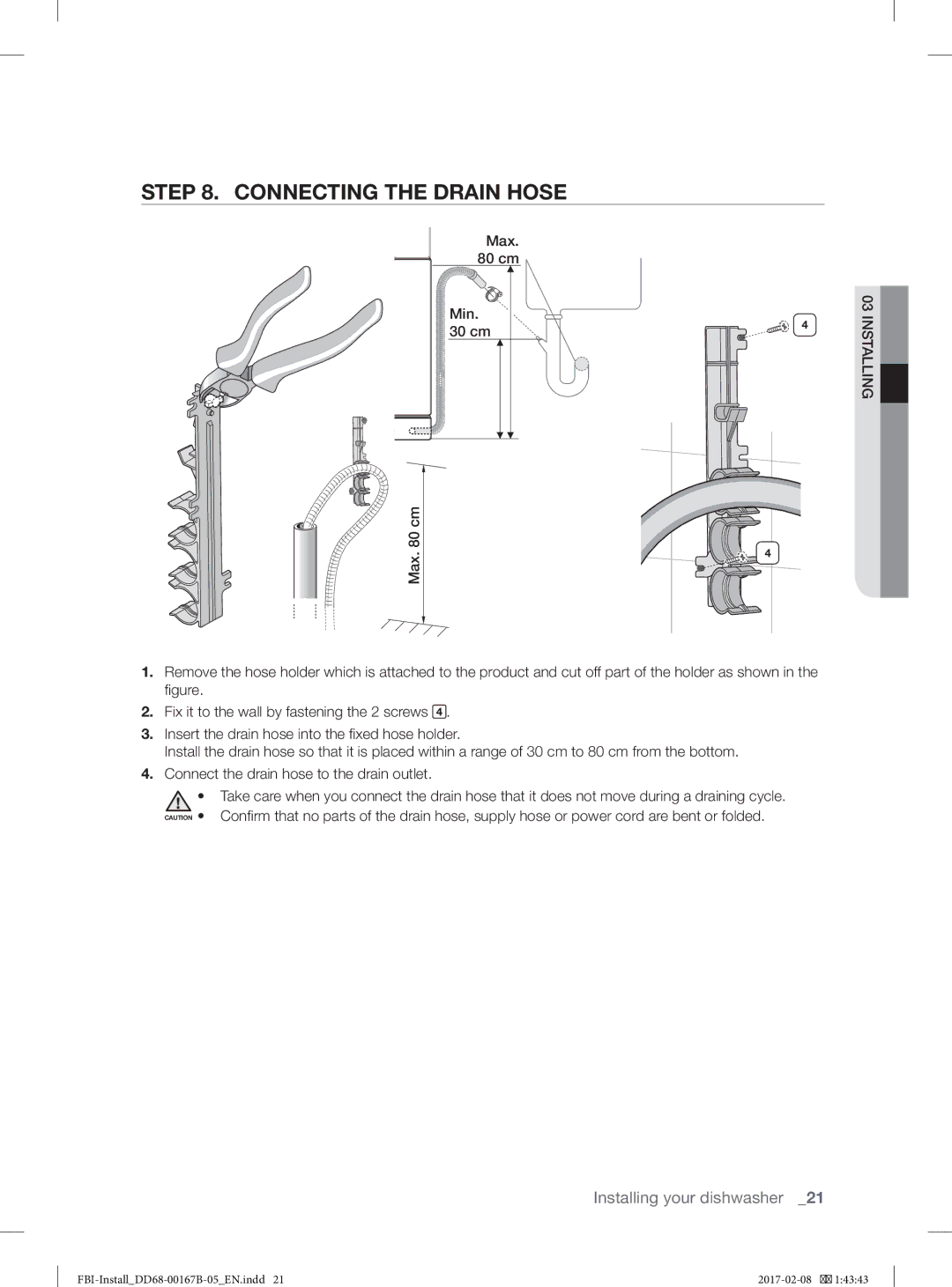 Samsung DW60J9970BB/EG manual Connecting the Drain Hose 