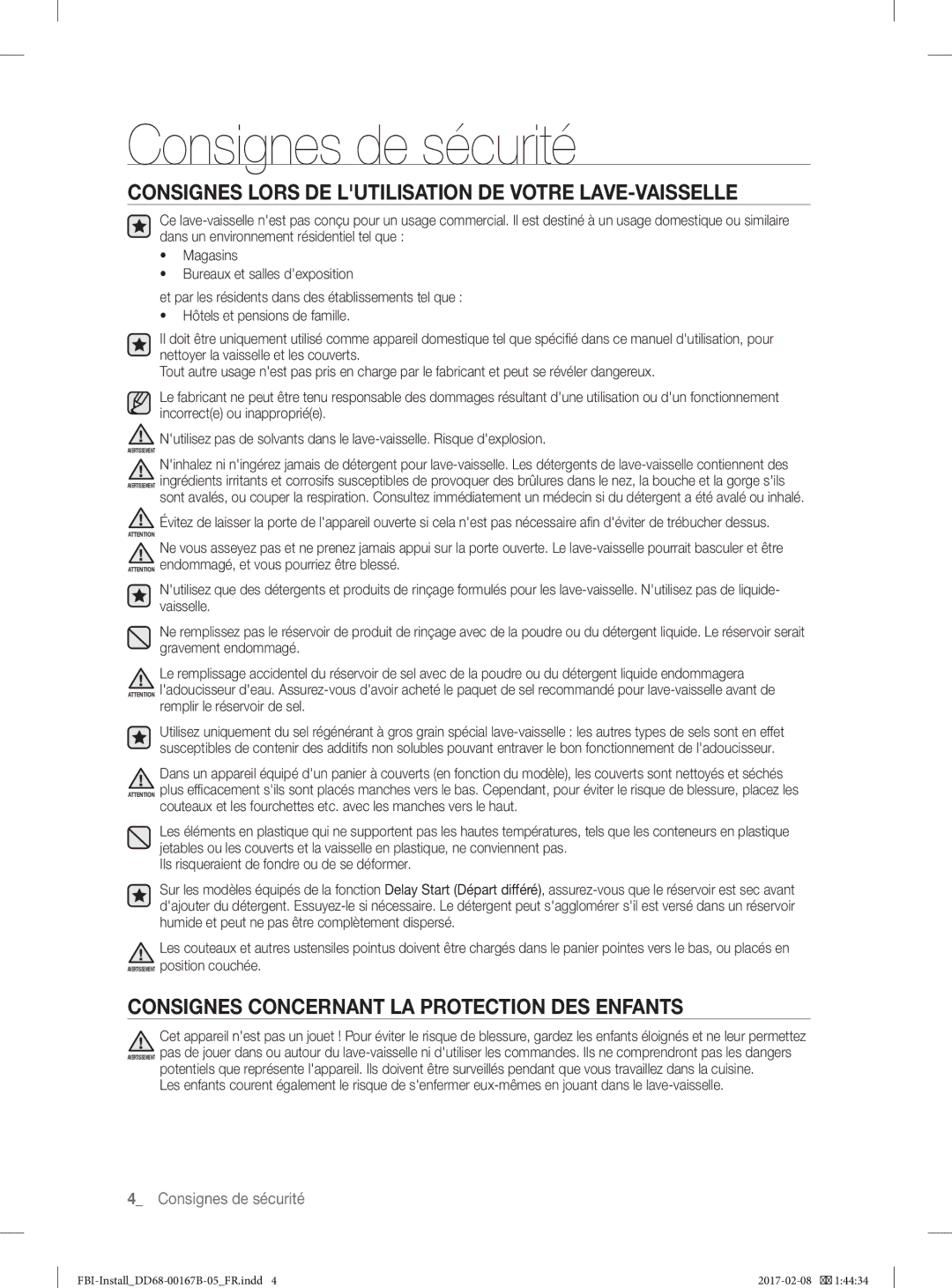 Samsung DW60J9970BB/EG manual Consignes Lors DE Lutilisation DE Votre LAVE-VAISSELLE 