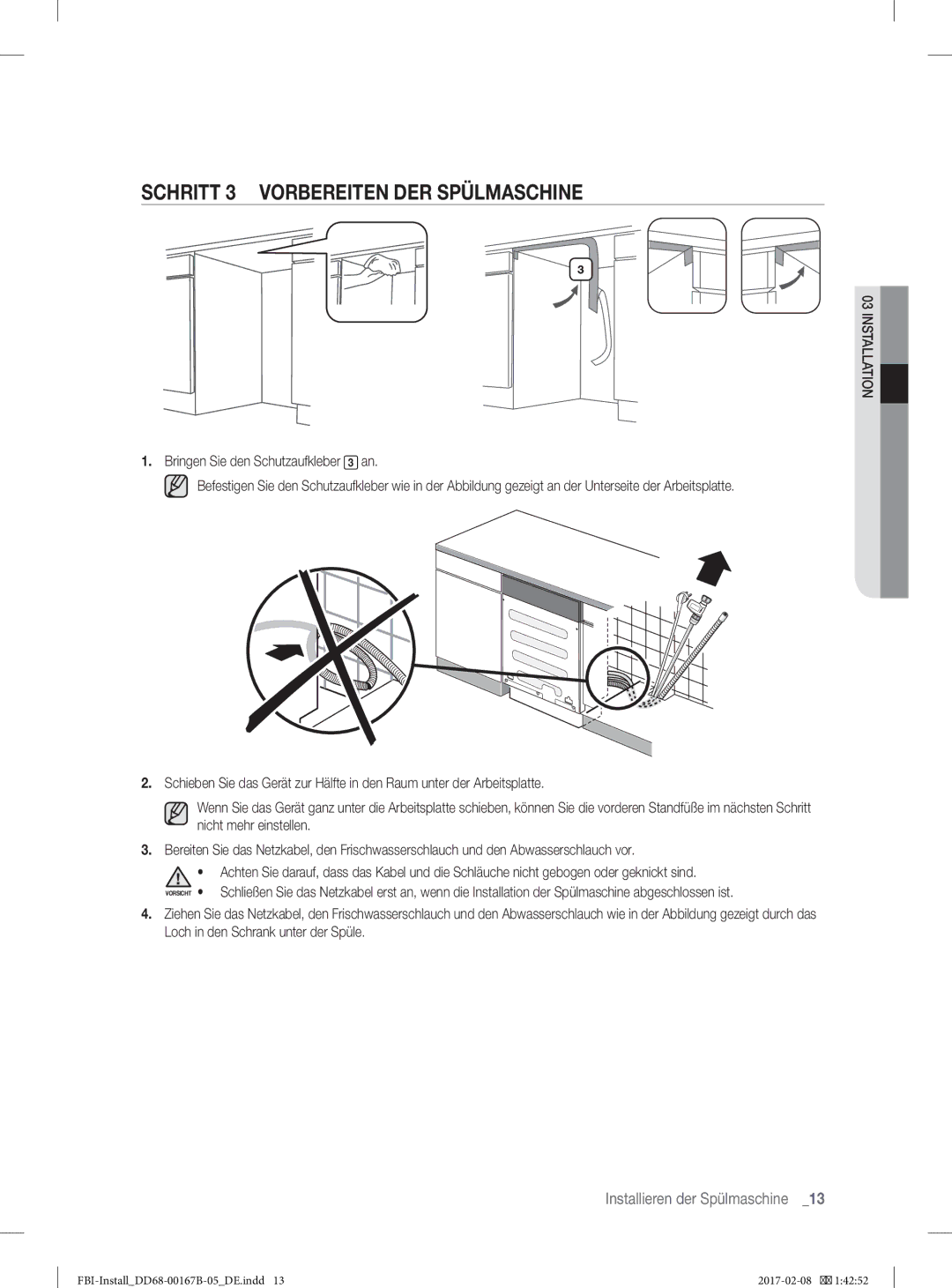 Samsung DW60J9970BB/EG manual Schritt 3 Vorbereiten DER Spülmaschine 