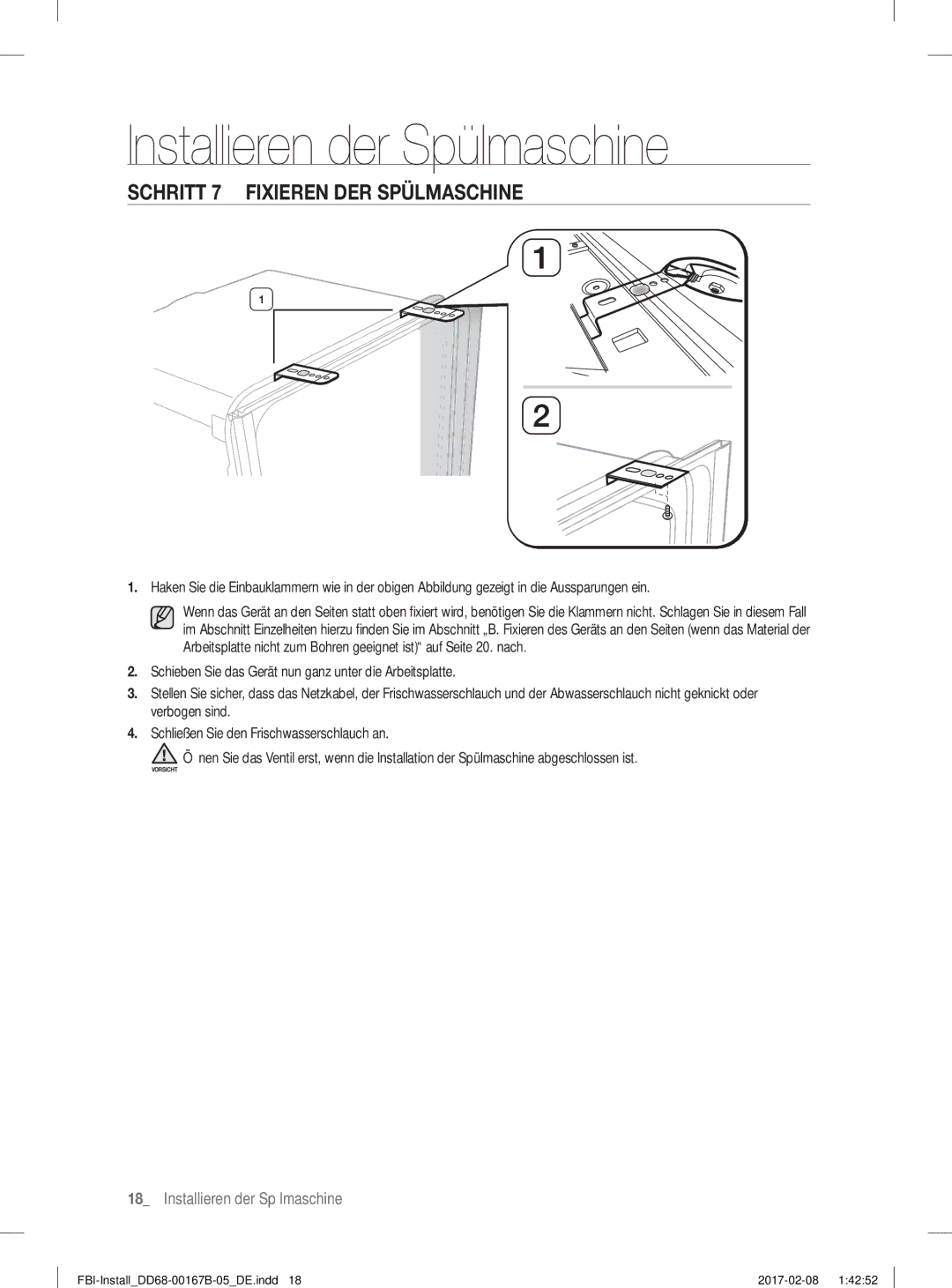 Samsung DW60J9970BB/EG manual Schritt 7 Fixieren DER Spülmaschine 