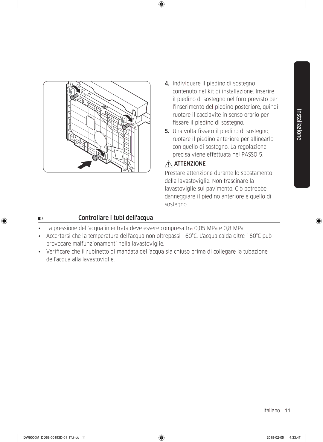 Samsung DW60M9550BB/ET, DW60M9530BB/ET, DW60M9970US/ET manual Passaggio 3 Controllare i tubi dellacqua 