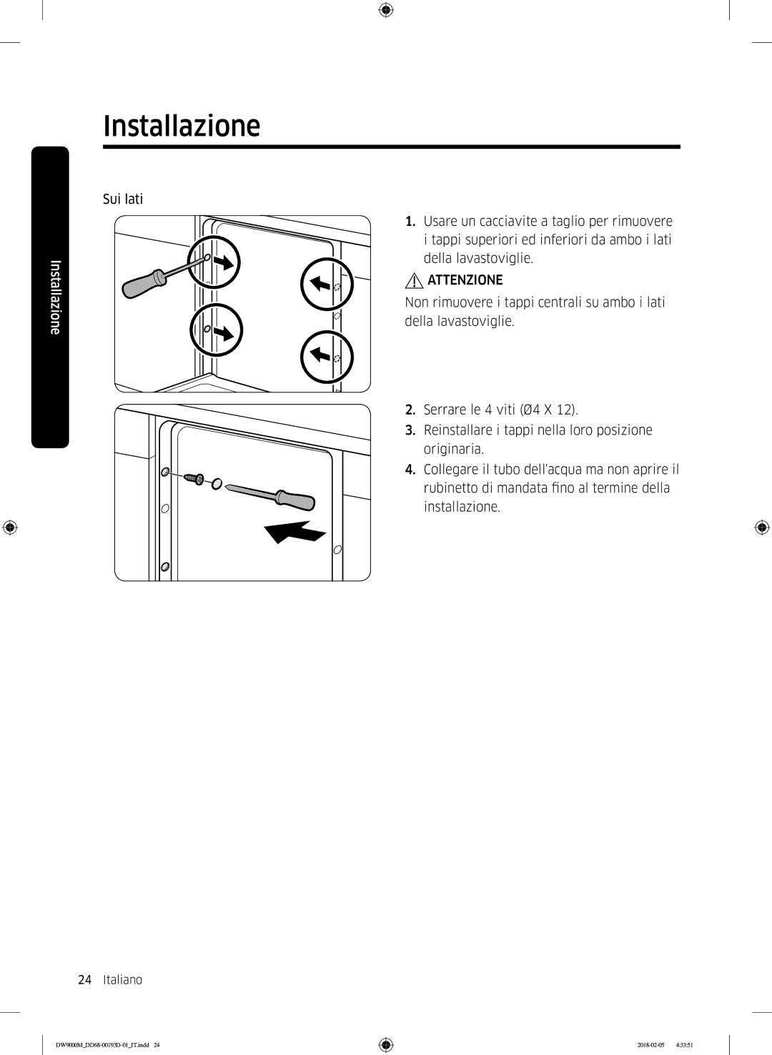 Samsung DW60M9530BB/ET, DW60M9970US/ET, DW60M9550BB/ET manual Sui lati 