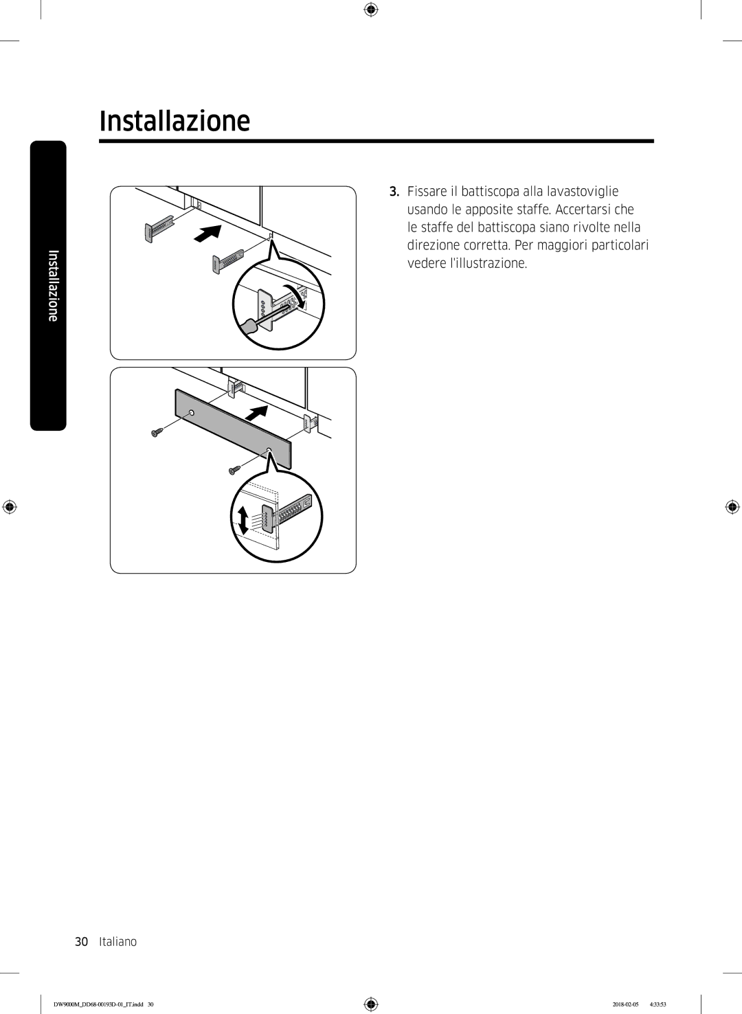 Samsung DW60M9530BB/ET, DW60M9970US/ET, DW60M9550BB/ET manual Installazione 