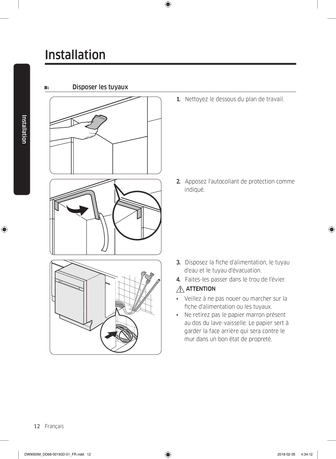 Samsung DW60M9550BB/ET, DW60M9530BB/ET, DW60M9970US/ET manual Installation 