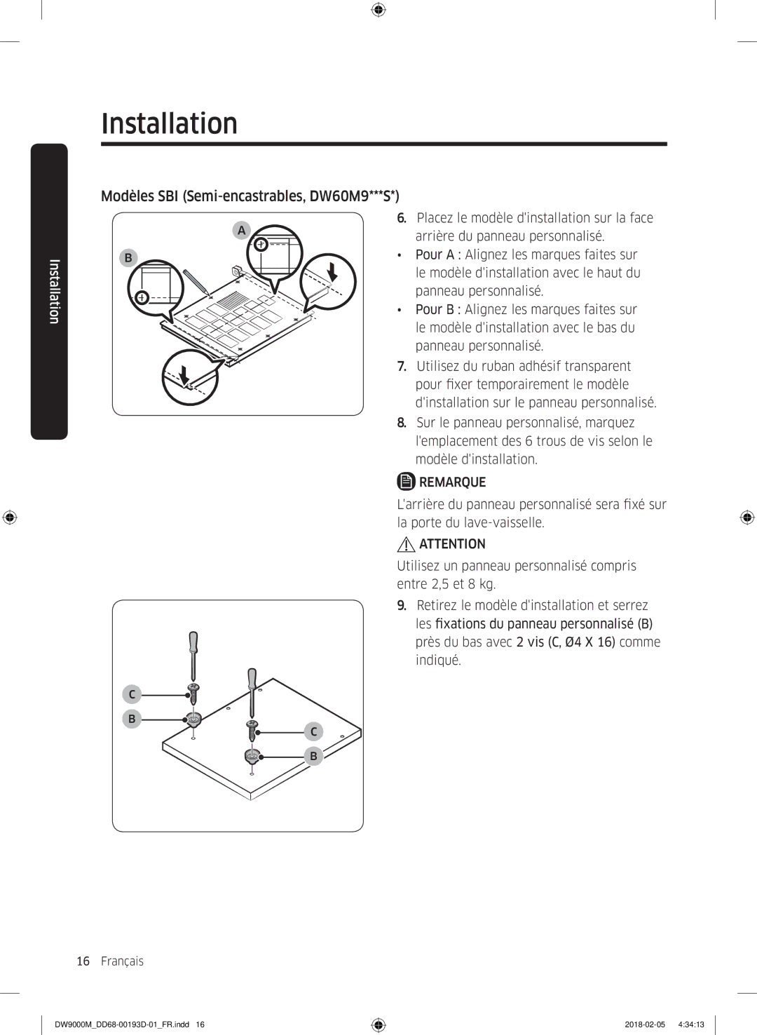 Samsung DW60M9530BB/ET, DW60M9970US/ET, DW60M9550BB/ET manual Installation 