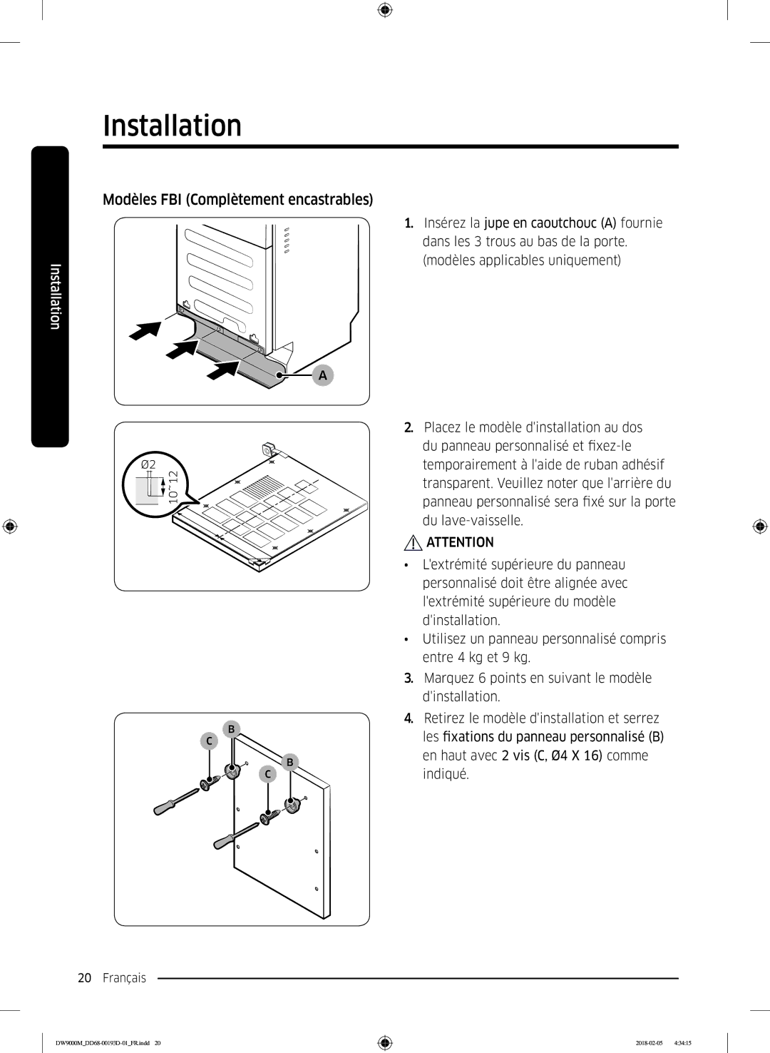 Samsung DW60M9970US/ET, DW60M9530BB/ET, DW60M9550BB/ET manual Modèles FBI Complètement encastrables 