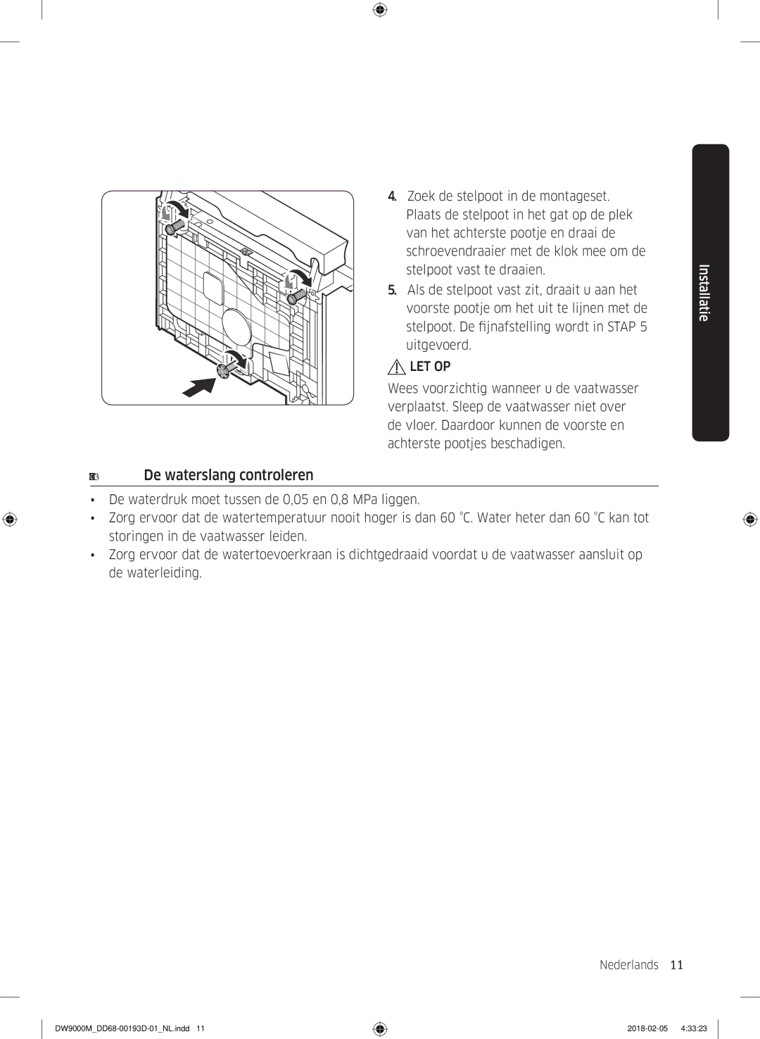 Samsung DW60M9530BB/ET, DW60M9970US/ET, DW60M9550BB/ET manual Stap 3 De waterslang controleren 