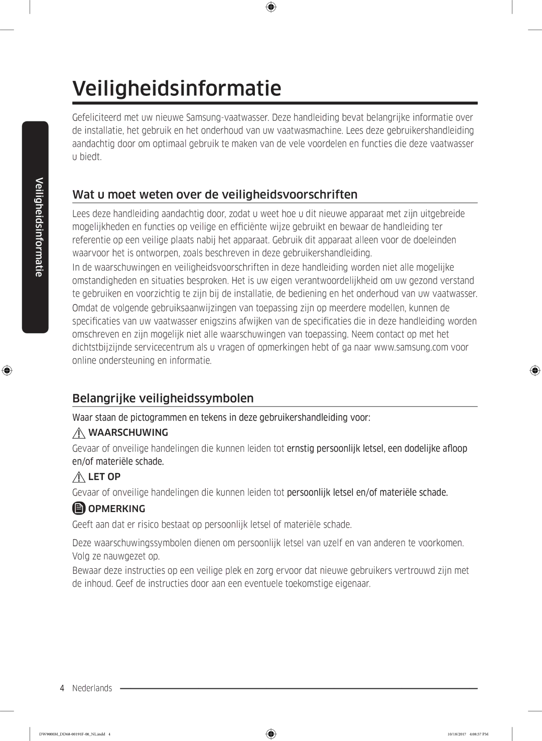 Samsung DW60M9530BB/ET, DW60M9970US/ET manual Veiligheidsinformatie, Wat u moet weten over de veiligheidsvoorschriften 