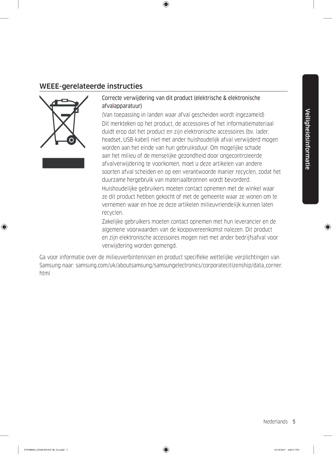 Samsung DW60M9970US/ET, DW60M9530BB/ET, DW60M9550BB/ET manual WEEE-gerelateerde instructies 