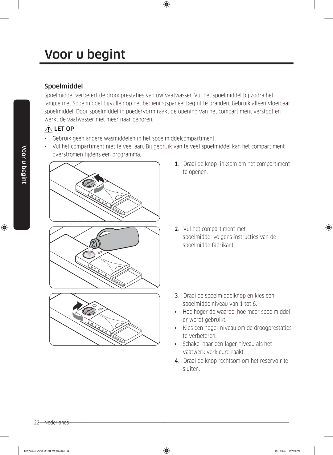 Samsung DW60M9530BB/ET, DW60M9970US/ET, DW60M9550BB/ET manual Spoelmiddel 