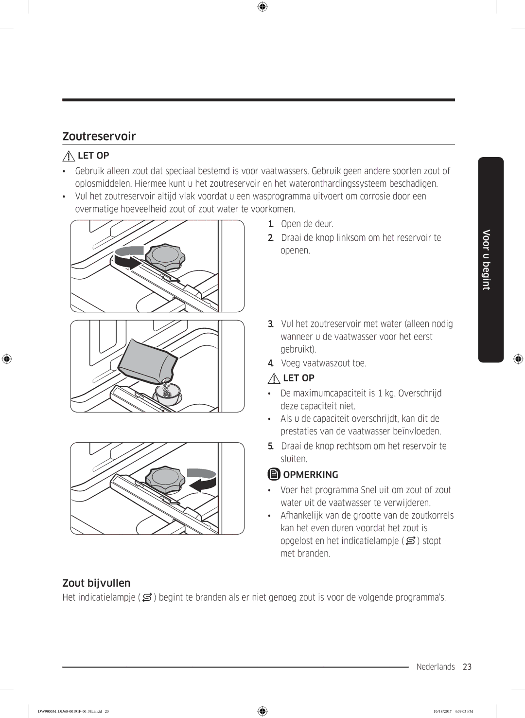 Samsung DW60M9970US/ET, DW60M9530BB/ET, DW60M9550BB/ET manual Zoutreservoir, Zout bijvullen 