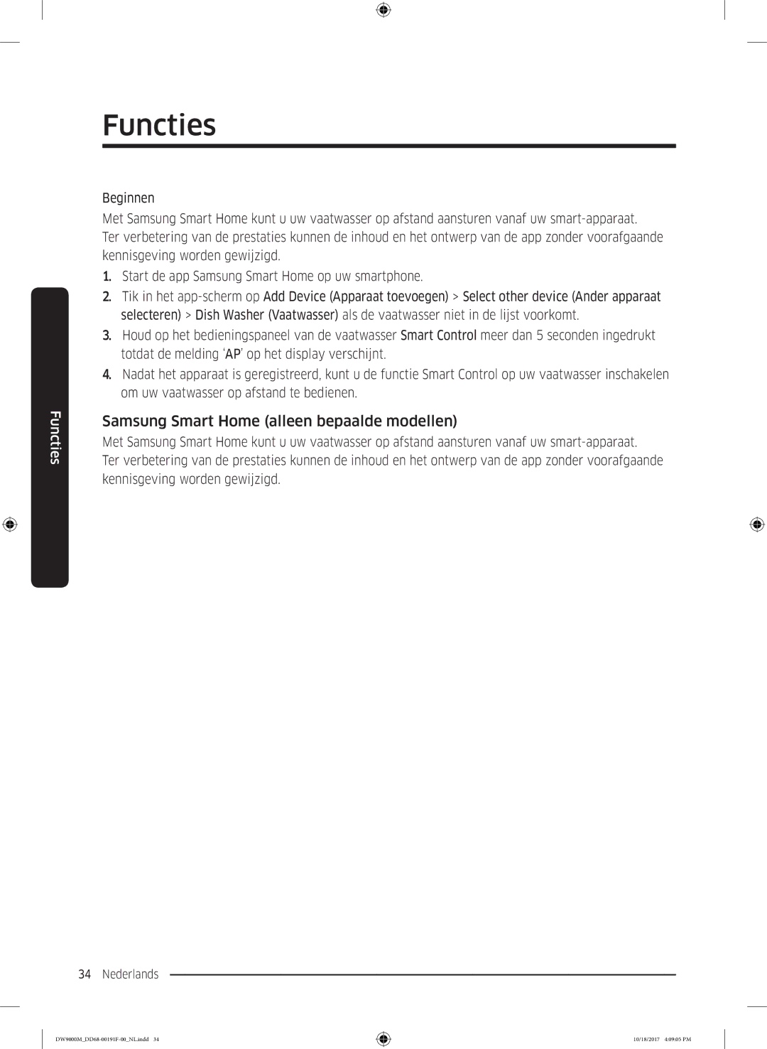 Samsung DW60M9530BB/ET, DW60M9970US/ET, DW60M9550BB/ET manual Functies 