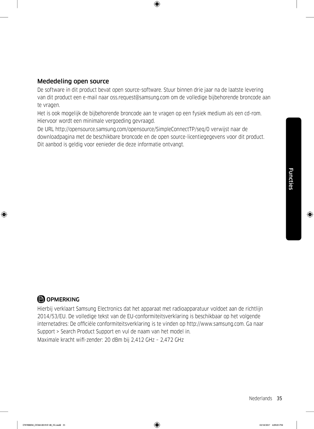 Samsung DW60M9970US/ET, DW60M9530BB/ET, DW60M9550BB/ET manual Mededeling open source 