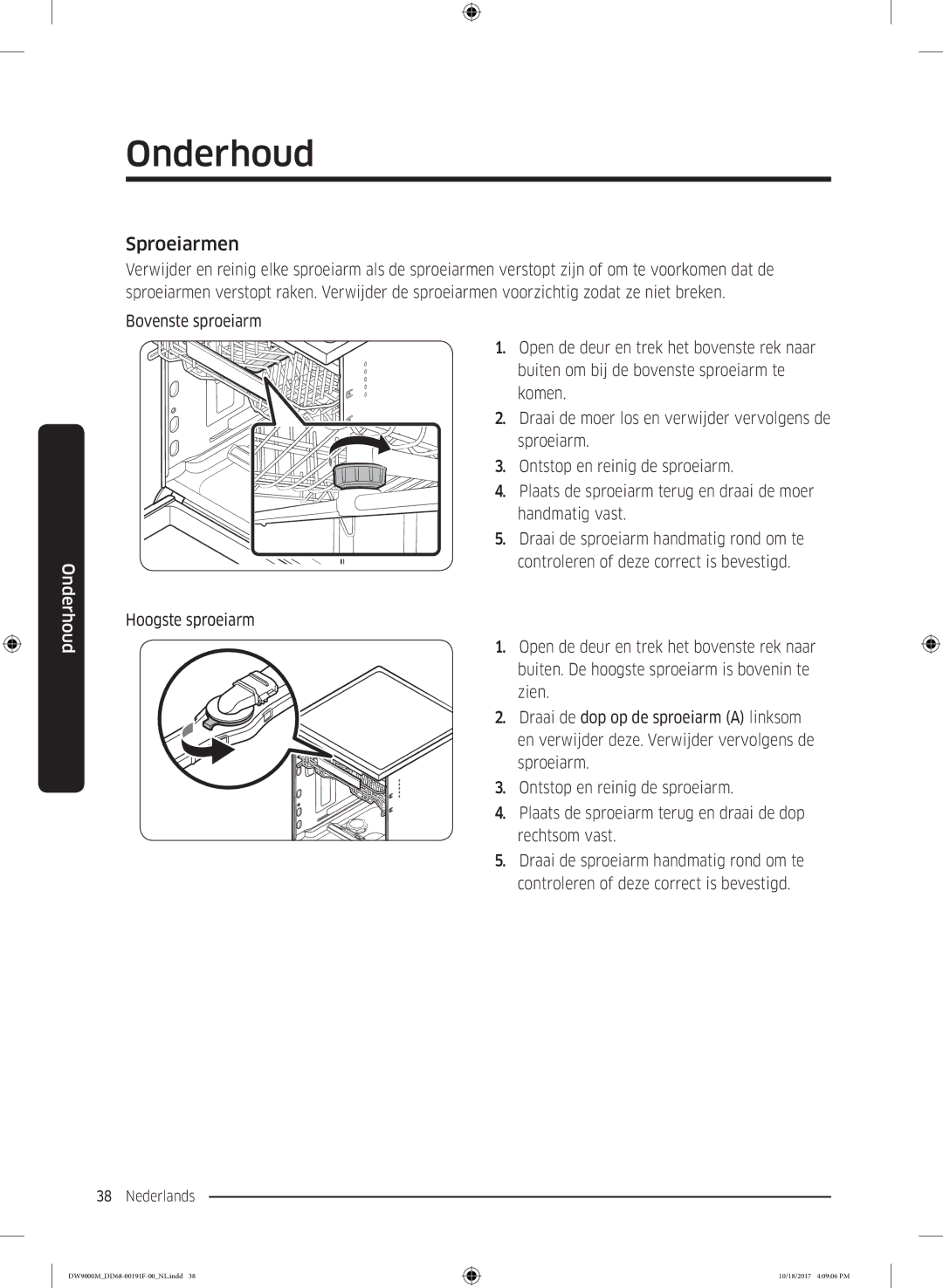 Samsung DW60M9970US/ET, DW60M9530BB/ET, DW60M9550BB/ET manual Sproeiarmen 