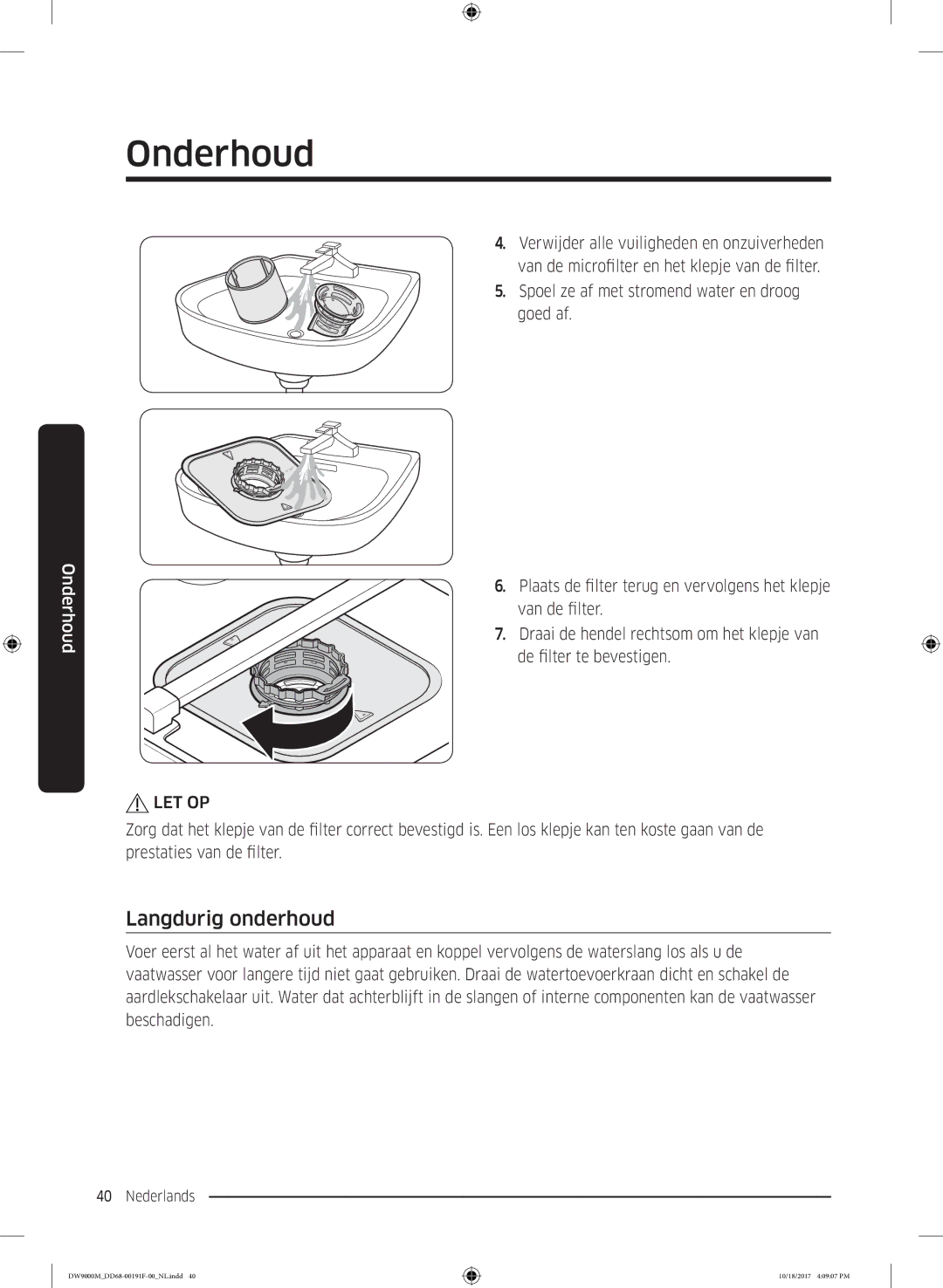 Samsung DW60M9530BB/ET, DW60M9970US/ET, DW60M9550BB/ET manual Langdurig onderhoud, Let Op 