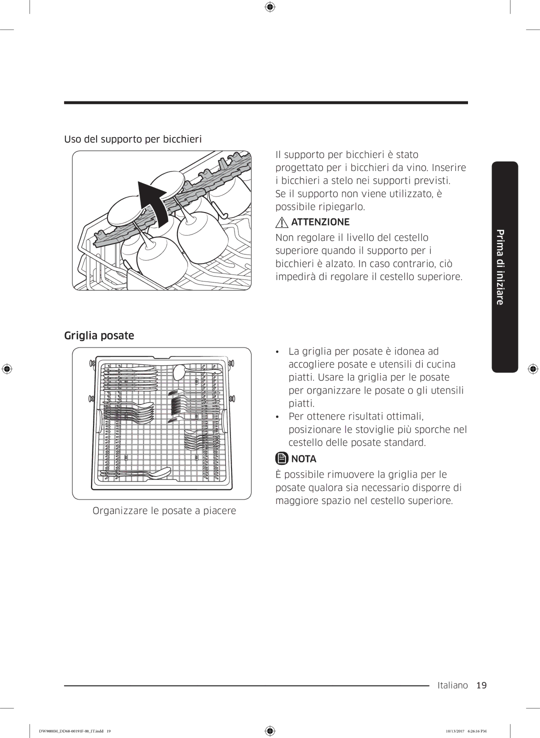 Samsung DW60M9970US/ET, DW60M9530BB/ET, DW60M9550BB/ET manual Griglia posate, Nota 