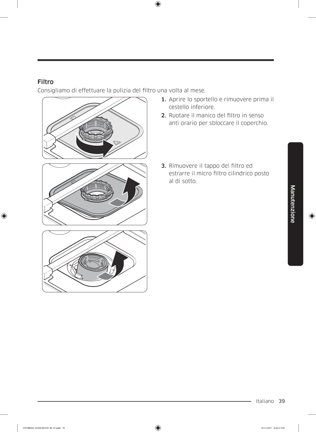 Samsung DW60M9530BB/ET, DW60M9970US/ET, DW60M9550BB/ET manual Filtro 