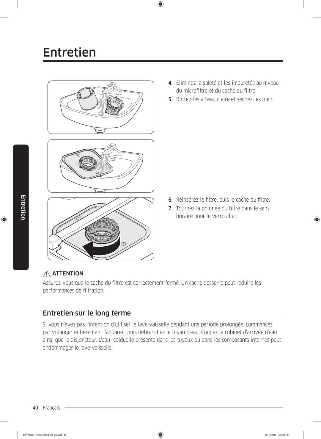 Samsung DW60M9550BB/ET, DW60M9530BB/ET, DW60M9970US/ET manual Entretien sur le long terme 